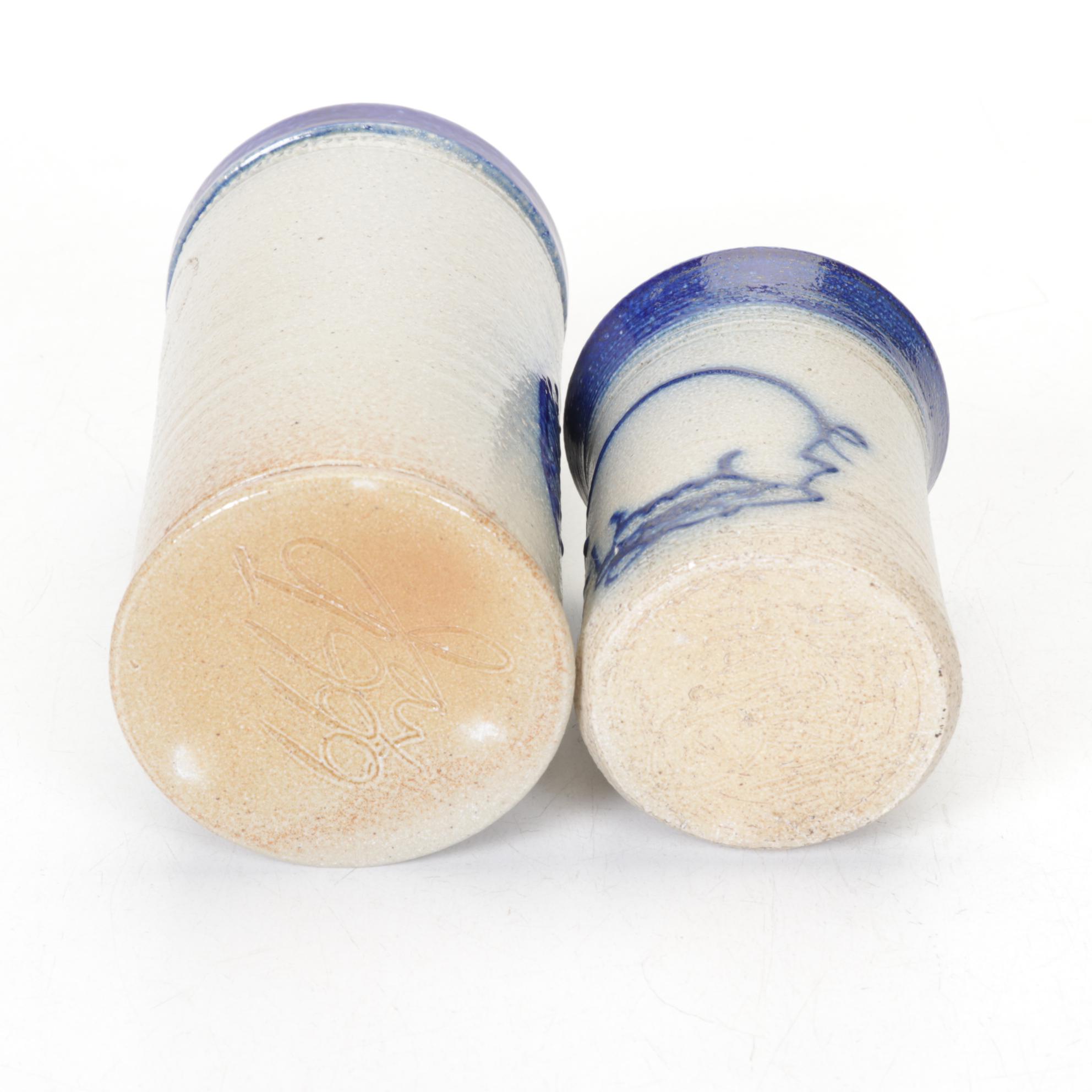 Salt Glazed Stoneware Crocks, Basket, and Utensil Holders with Wood Apples