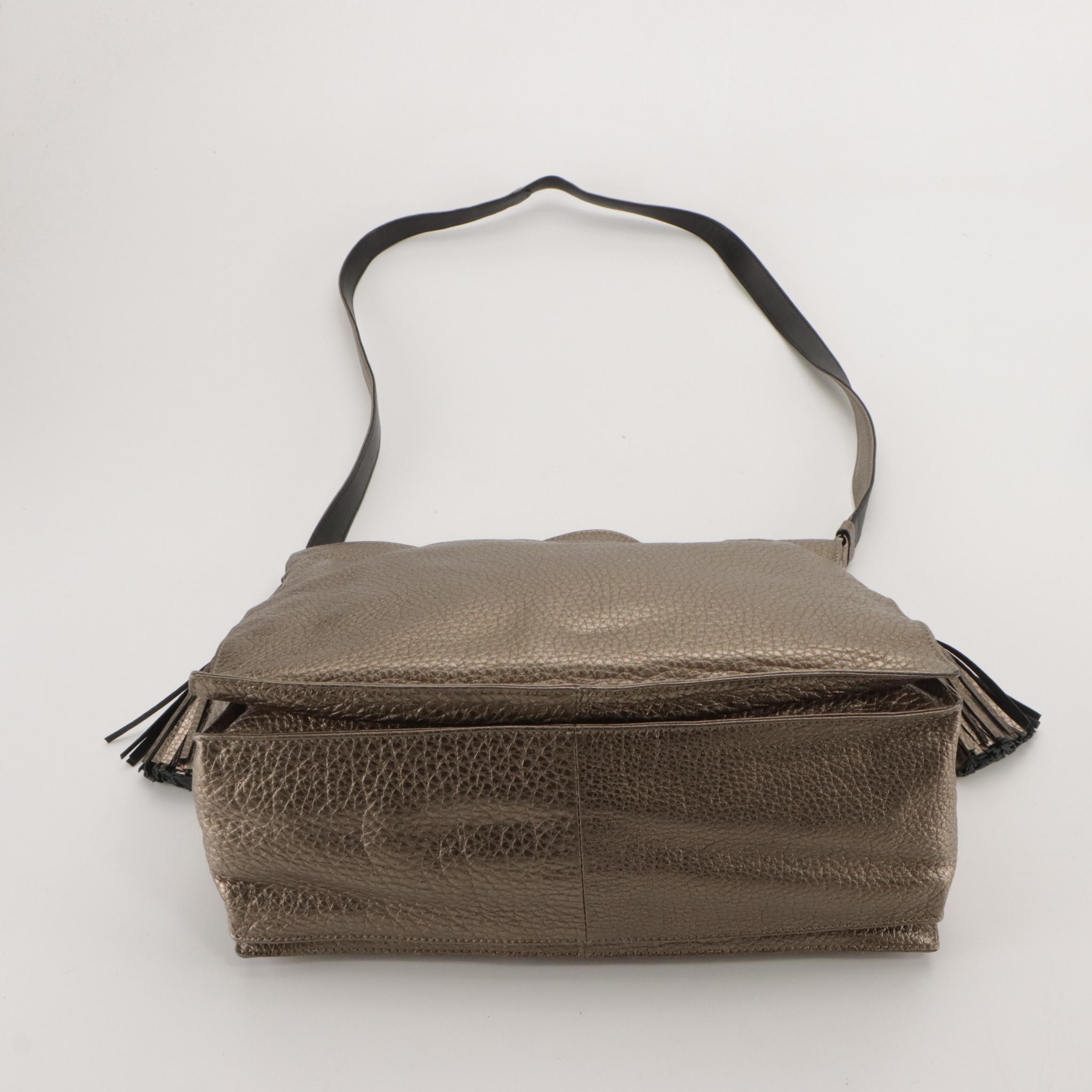 Loewe Flamenco Tassel Drawstring Crossbody Bag in Metallic Grained Calfskin