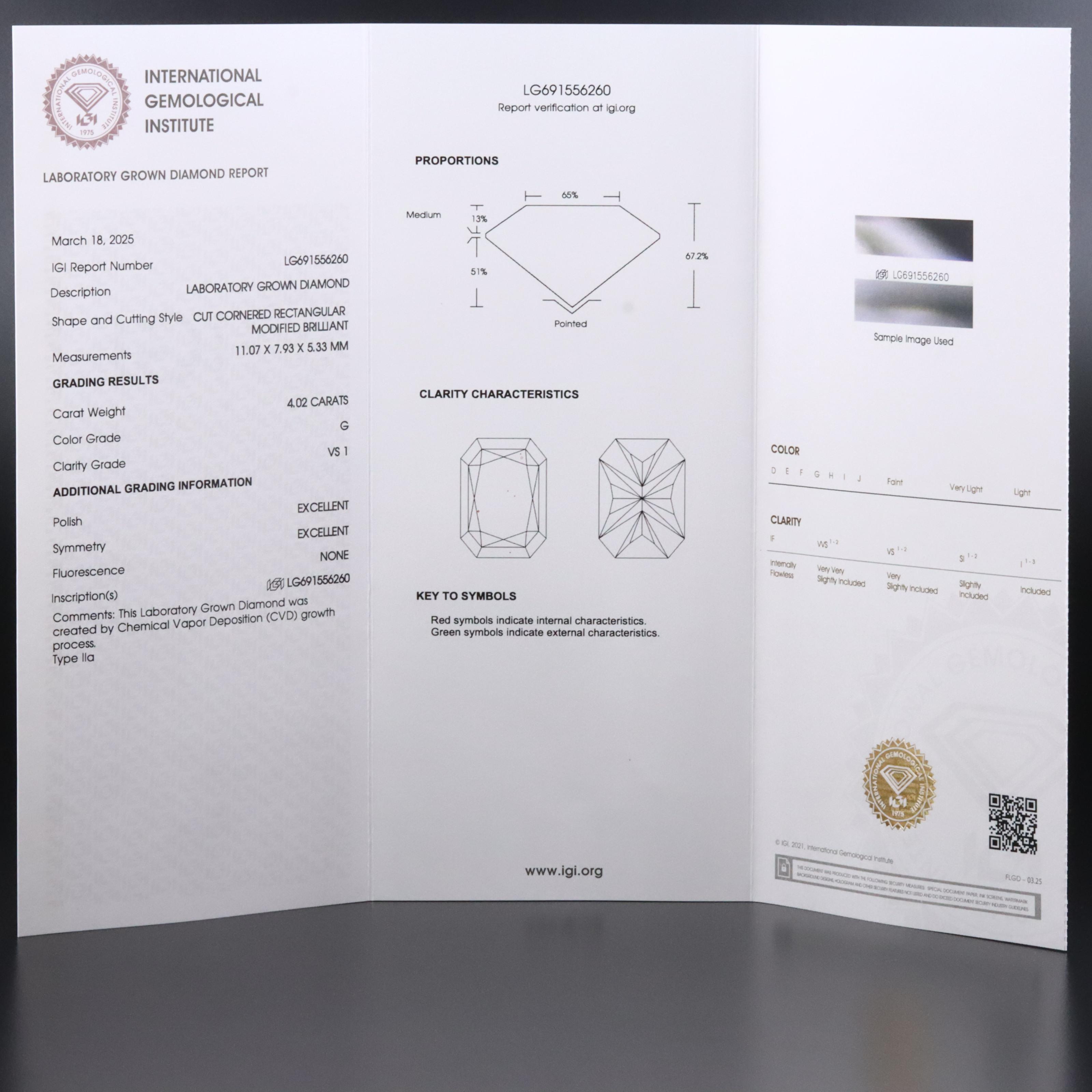 18K 4.02 CT Lab Grown Diamond Solitaire Ring with IGI Report