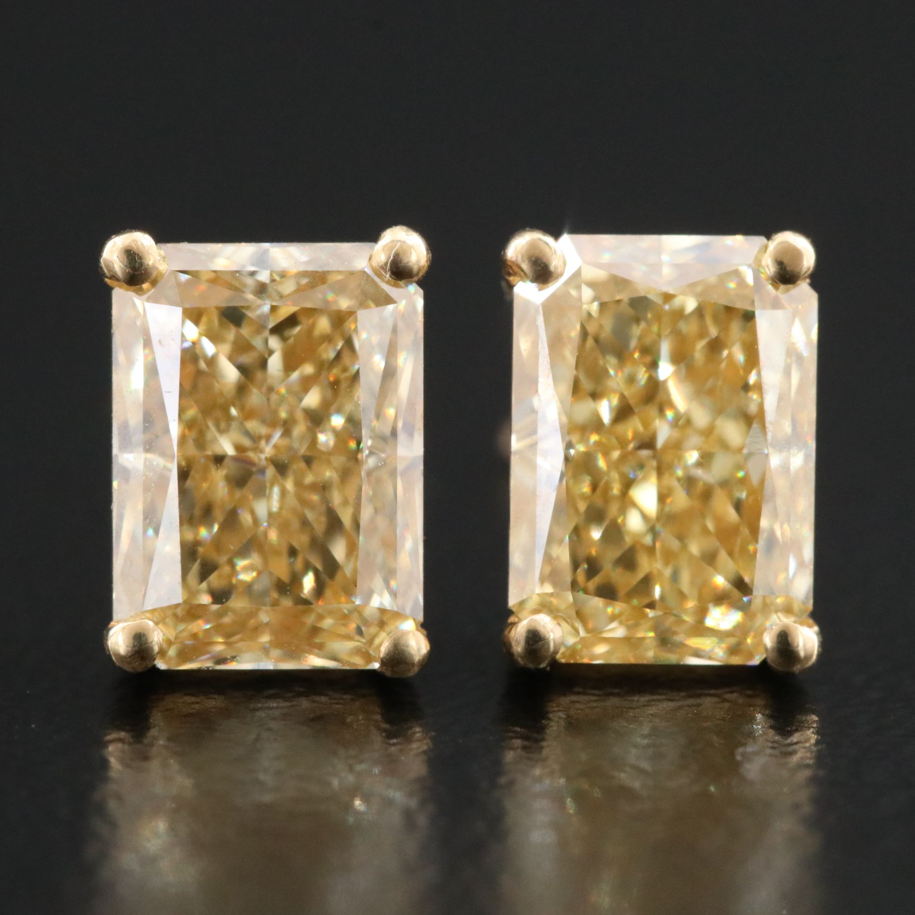 18K 2.09 CTW Fancy Yellow Lab Grown Diamond Stud Earrings with IGI Reports
