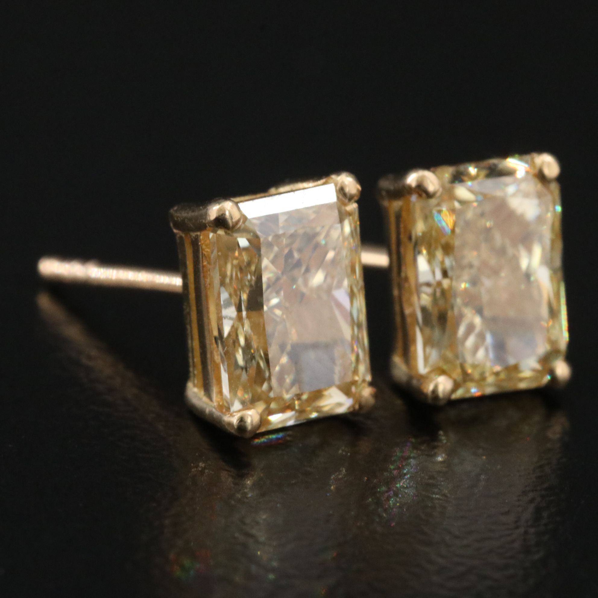18K 2.09 CTW Fancy Yellow Lab Grown Diamond Stud Earrings with IGI Reports