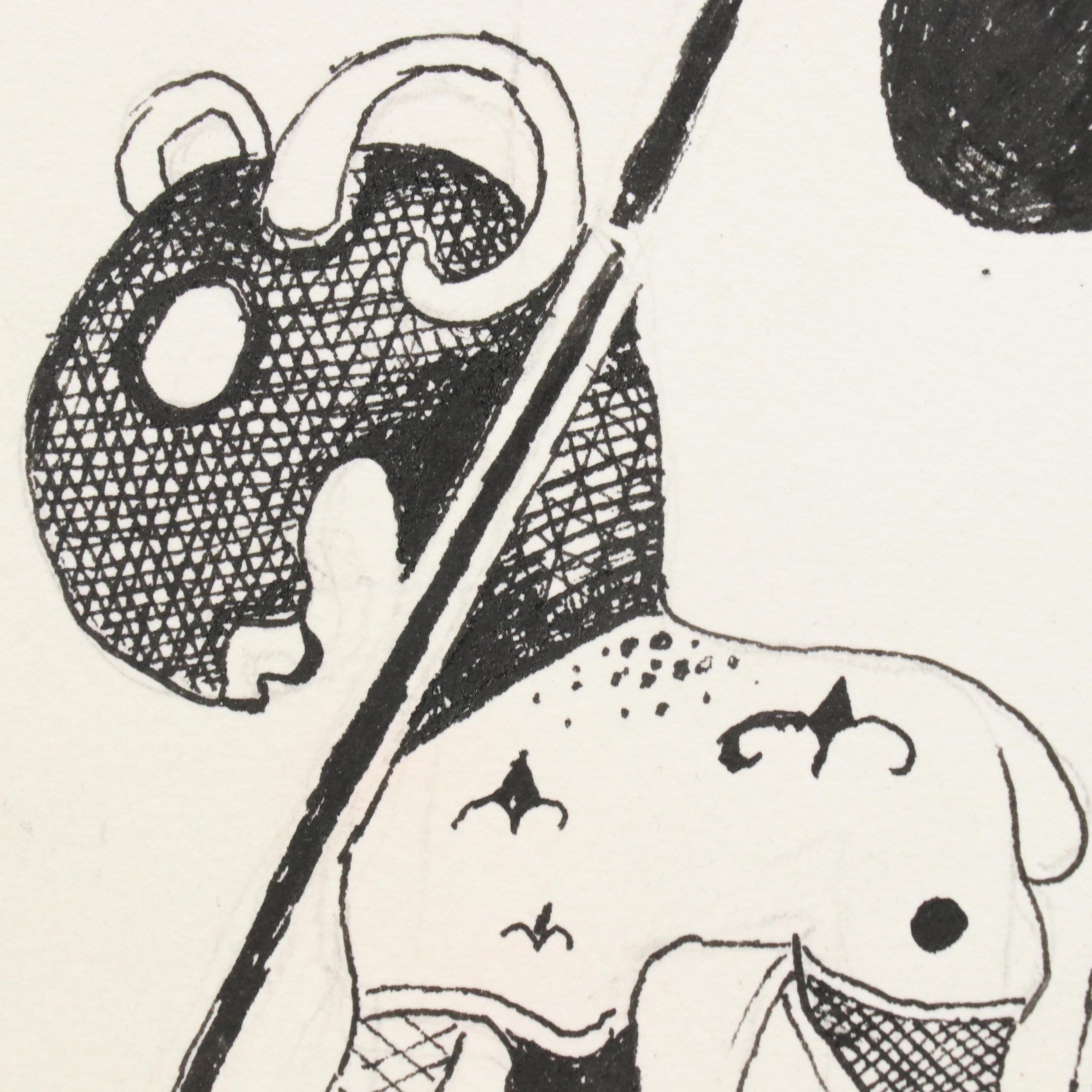 Nikolay "Kuk" Manuylov Figural Surrealist Ink Drawing, 2016