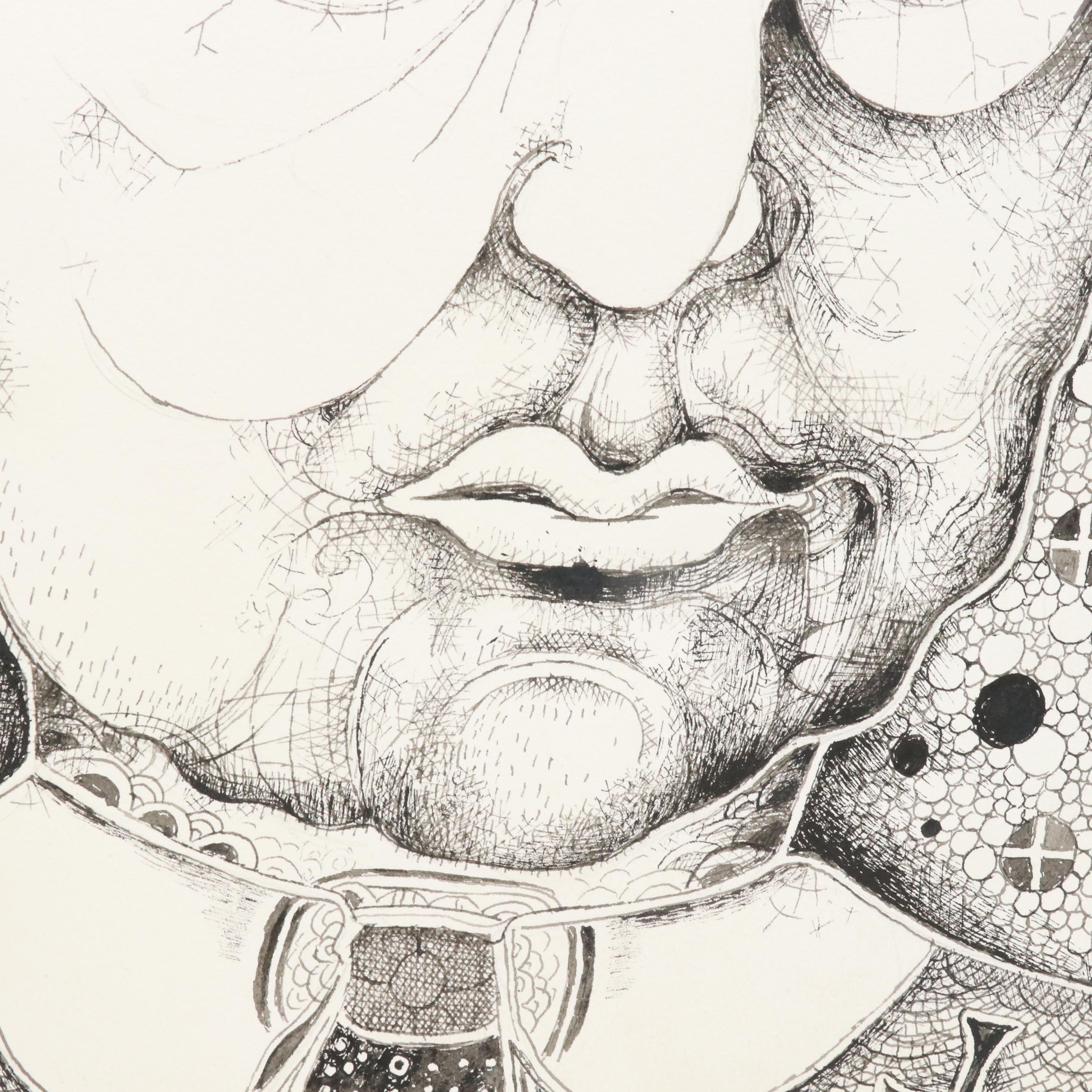 Nikolay "Kuk" Manuylov Figural Surrealist Ink Drawing, 2016