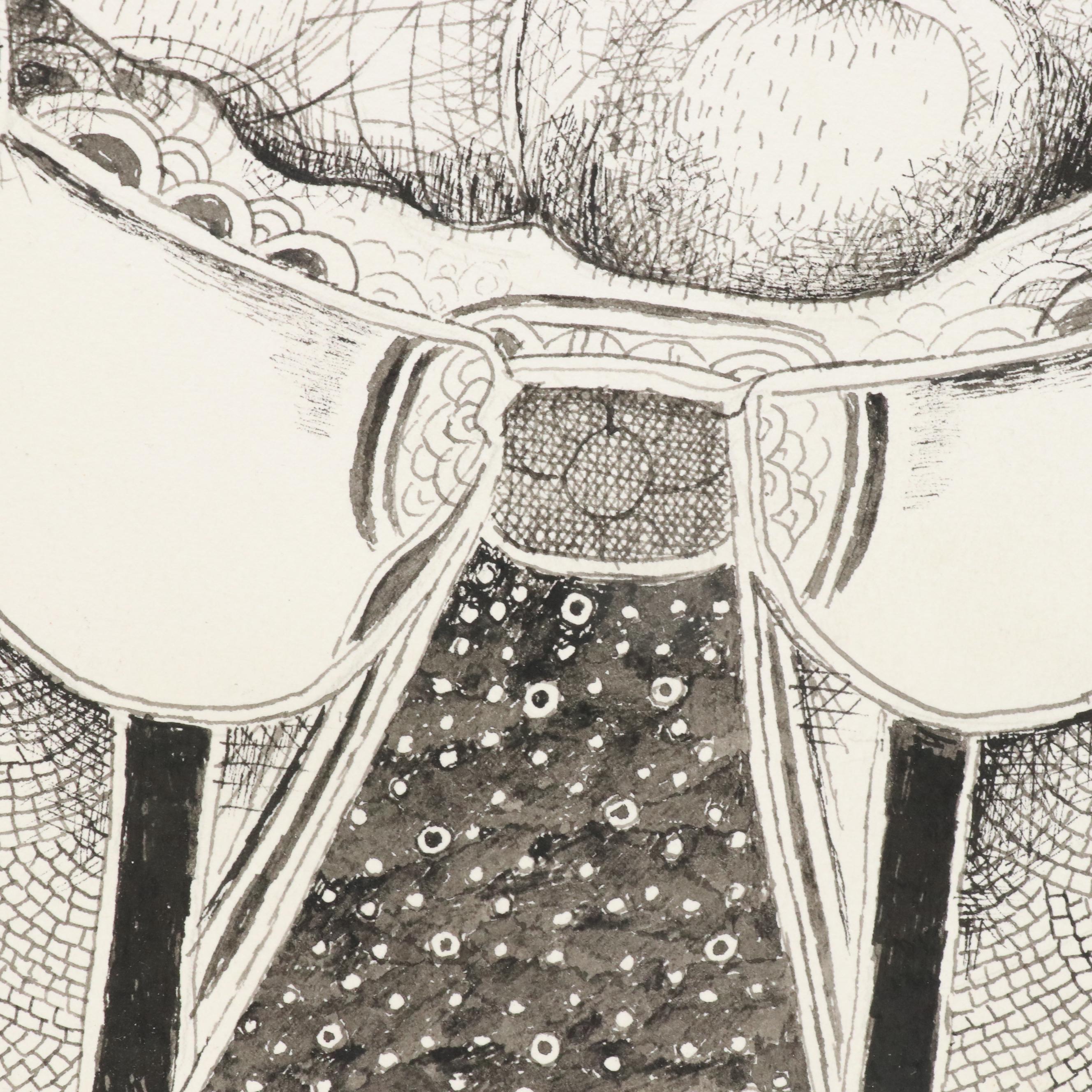 Nikolay "Kuk" Manuylov Figural Surrealist Ink Drawing, 2016