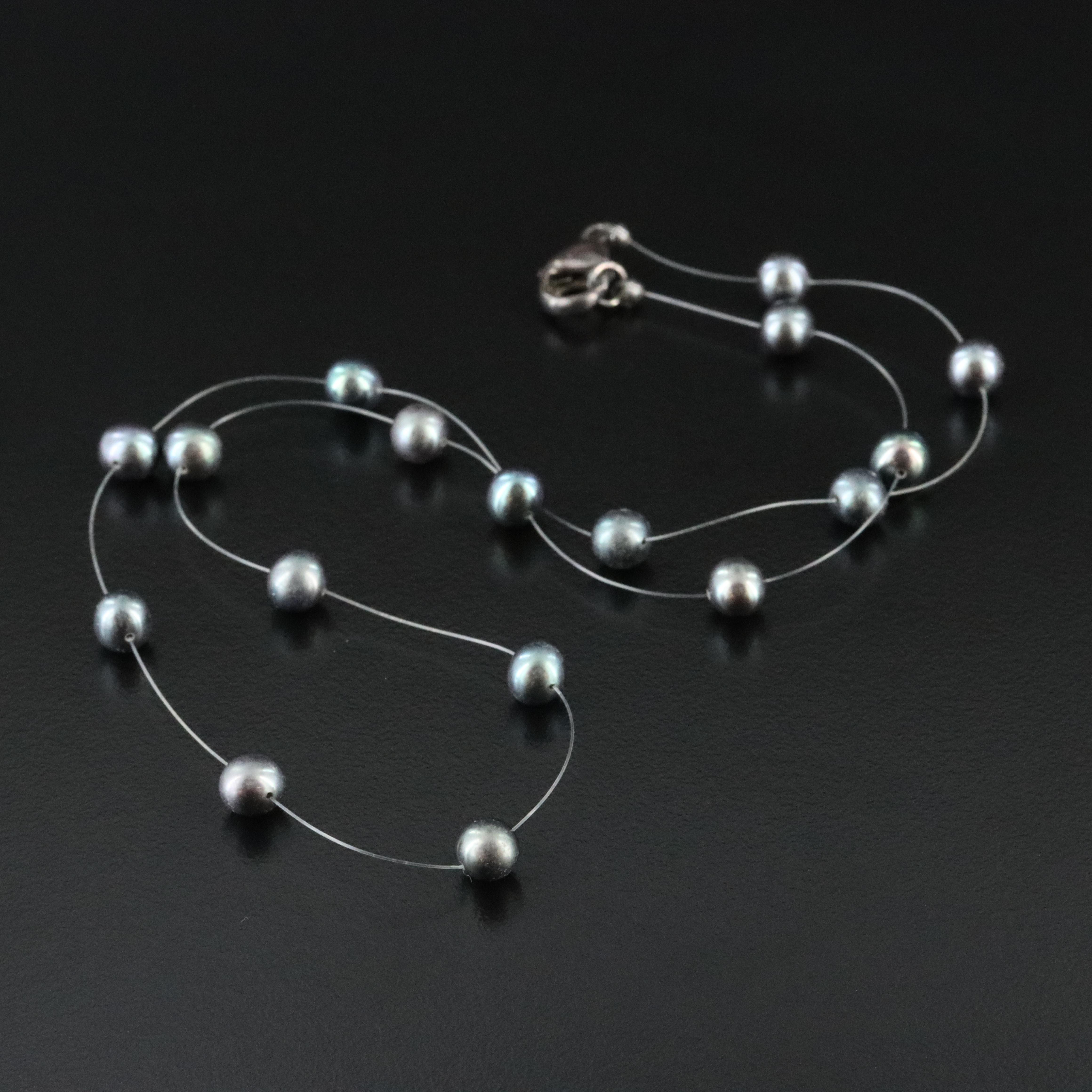 Pearl Station Necklace with a Sterling Silver Clasp