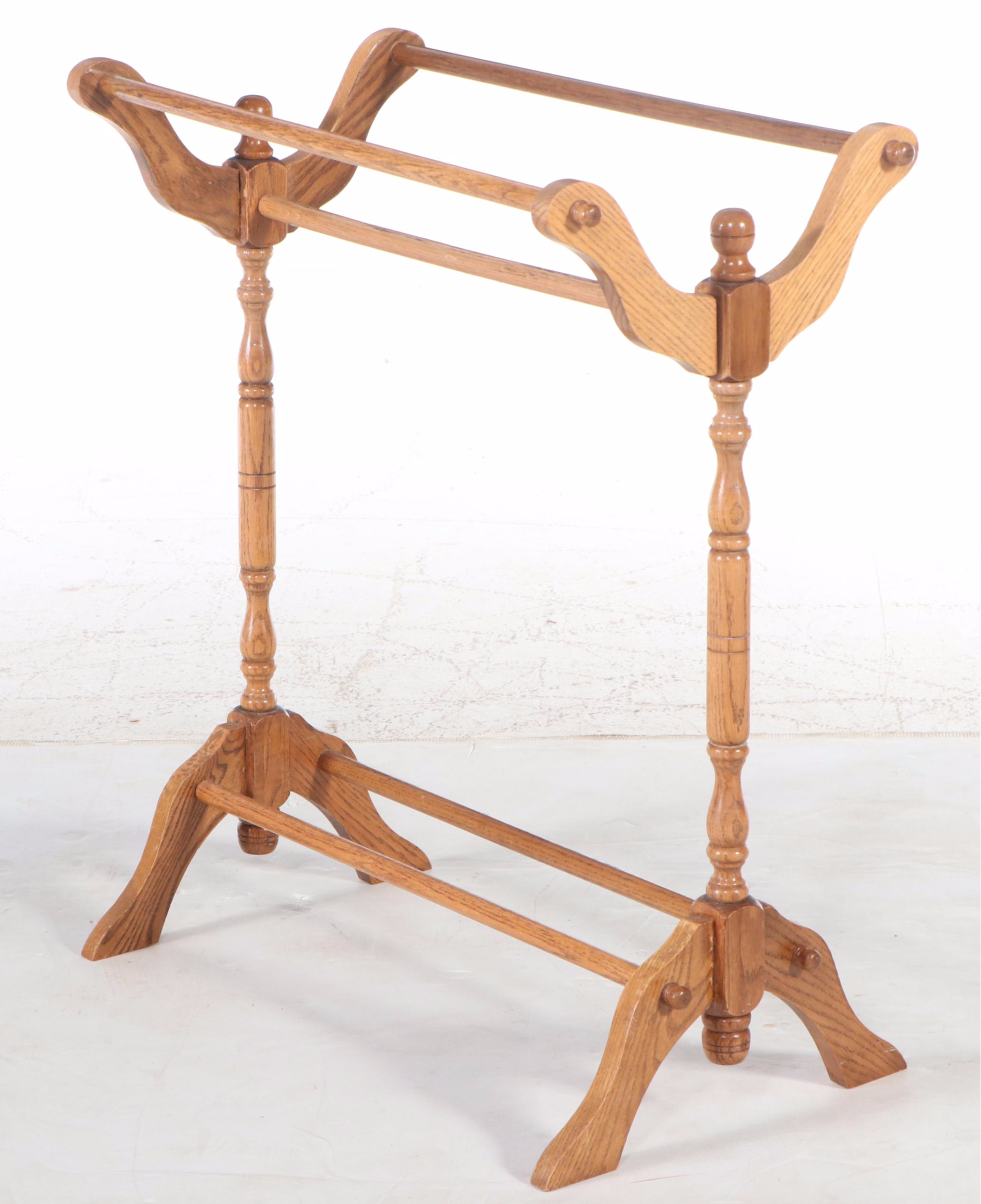 American Colonial Style Oak Quilt Rack, 20th Century