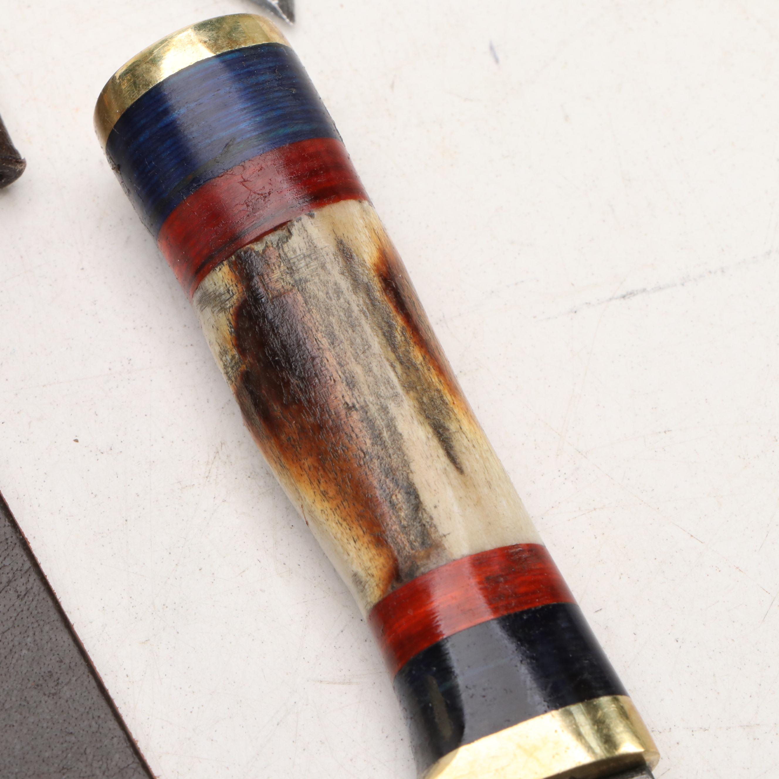 Antler Handled and Damascus Steel Skinner Knives with Hunting Knives