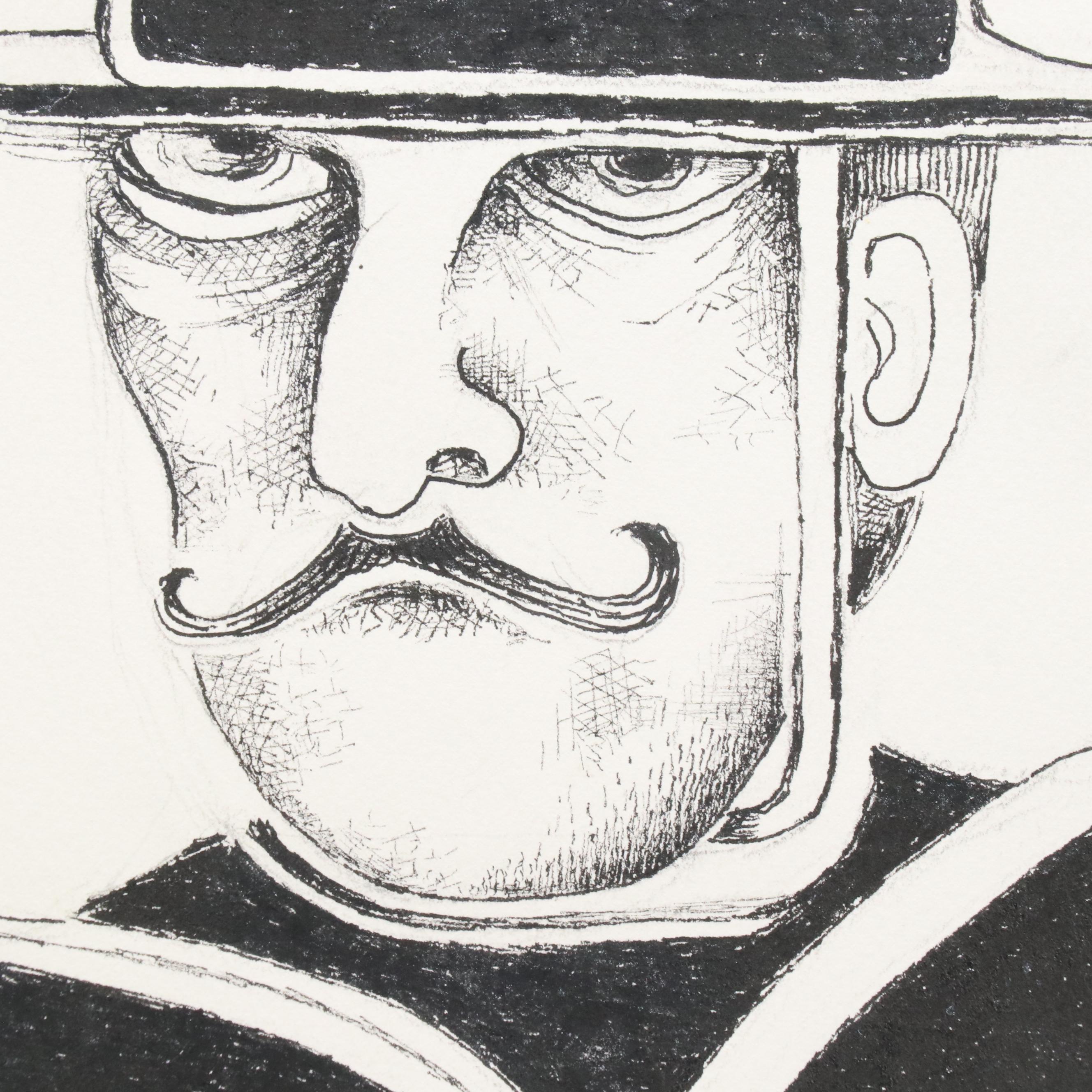 Nikolay "Kuk" Manuylov Figural Surrealist Ink Drawing, 2016