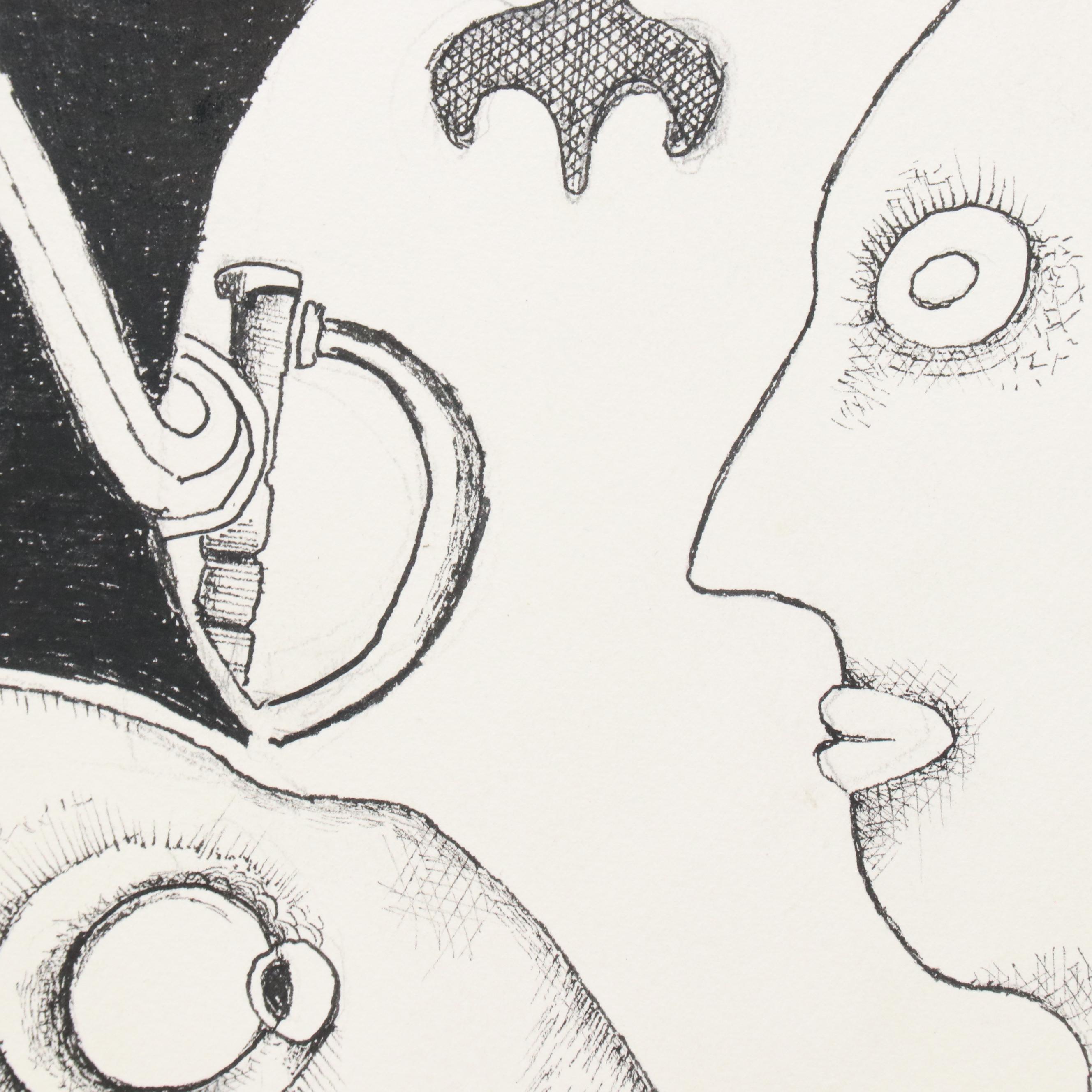 Nikolay "Kuk" Manuylov Figural Surrealist Ink Drawing, 2016