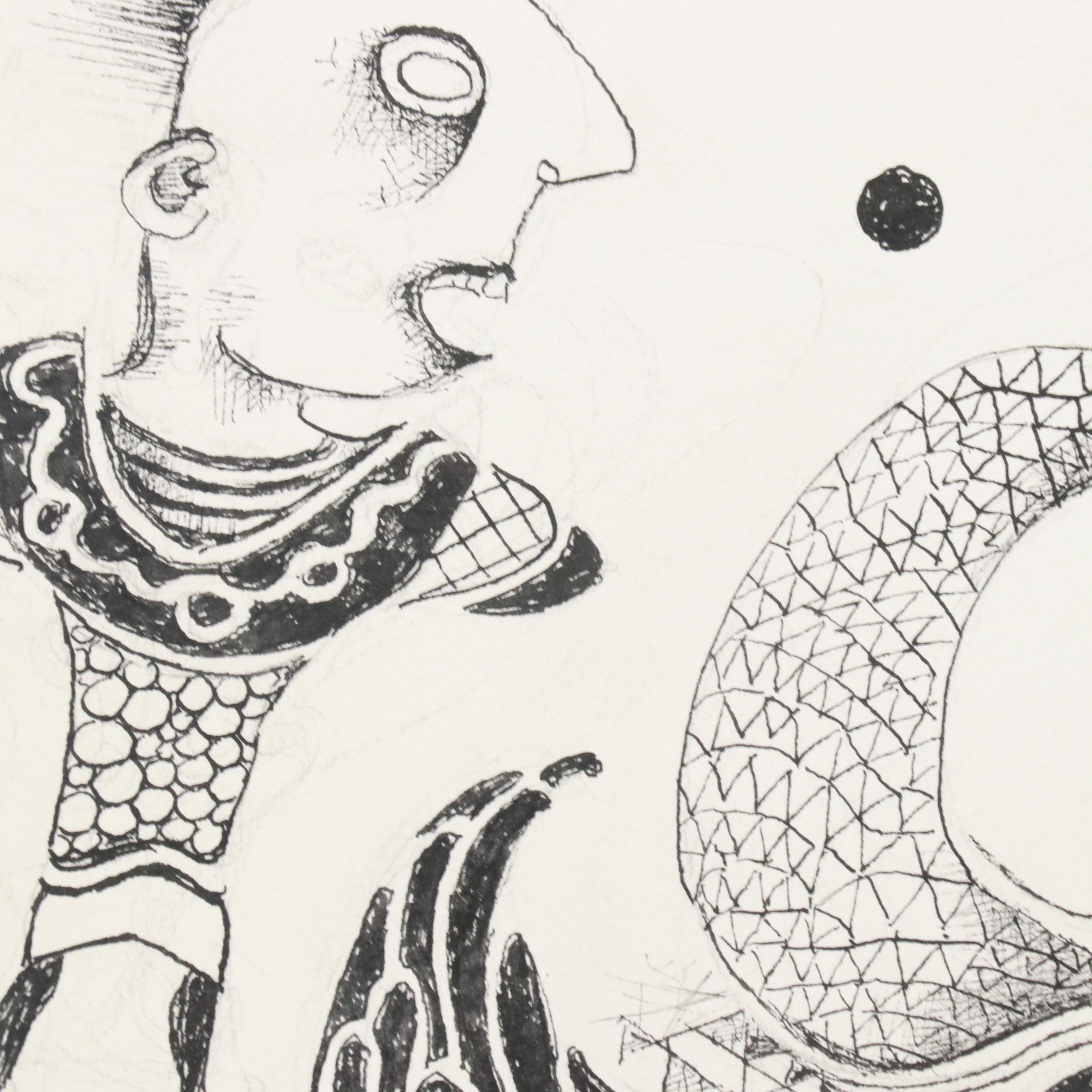 Nikolay "Kuk" Manuylov Figural Surrealist Ink Drawing, 2016