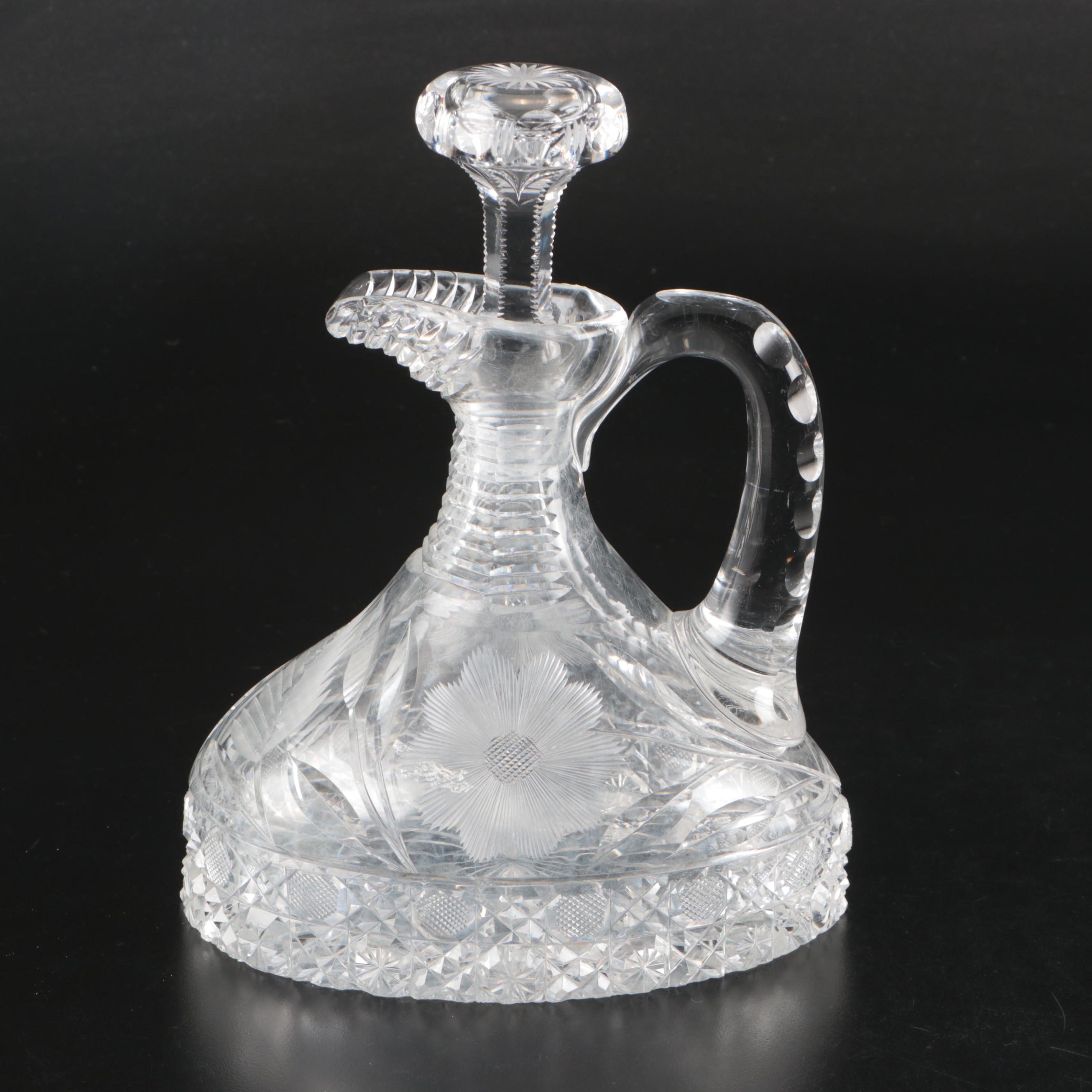 American Brilliant Style Cut and Etched Glass Cruet, Early 20th Century
