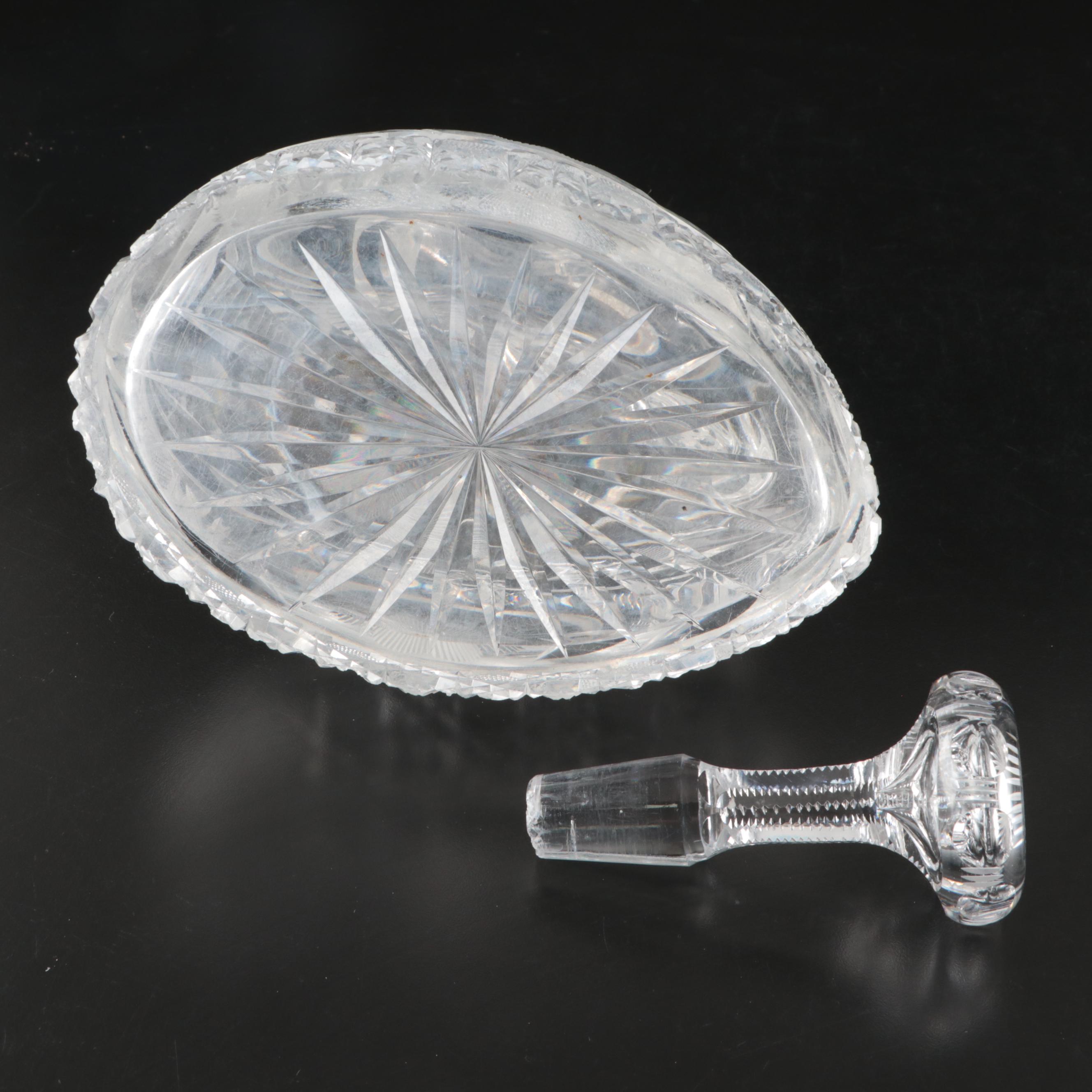 American Brilliant Style Cut and Etched Glass Cruet, Early 20th Century