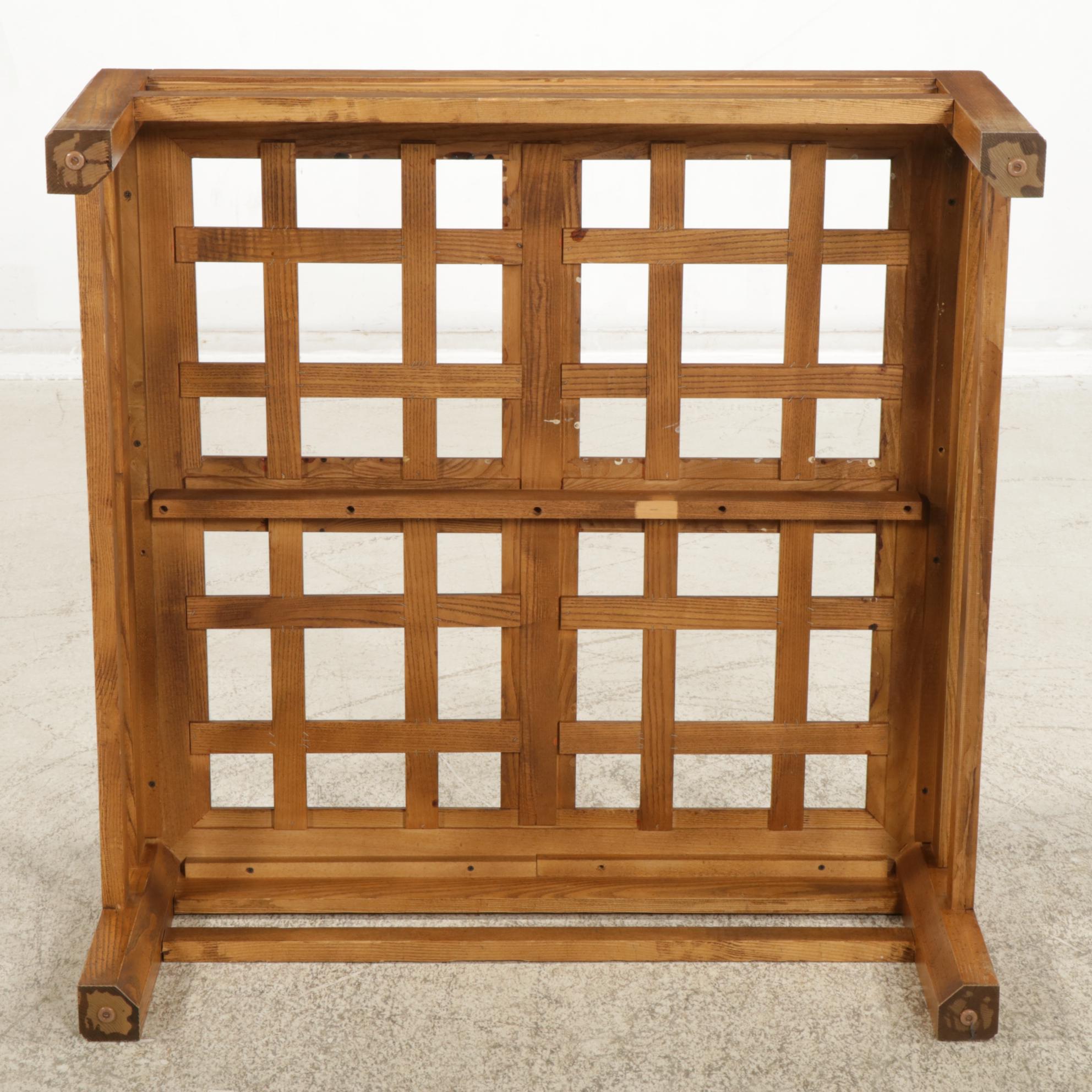 Oak Coffee Table with Tinted Glass Inserts, Late 20th Century