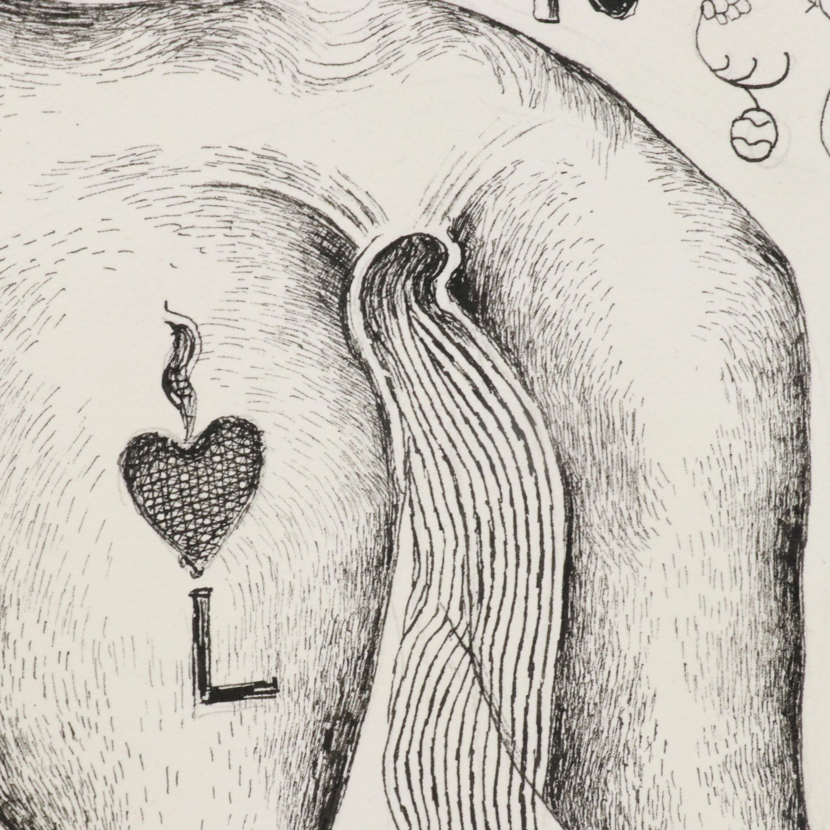 Nikolay "Kuk" Manuylov Figural Surrealist Ink Drawing, 2016