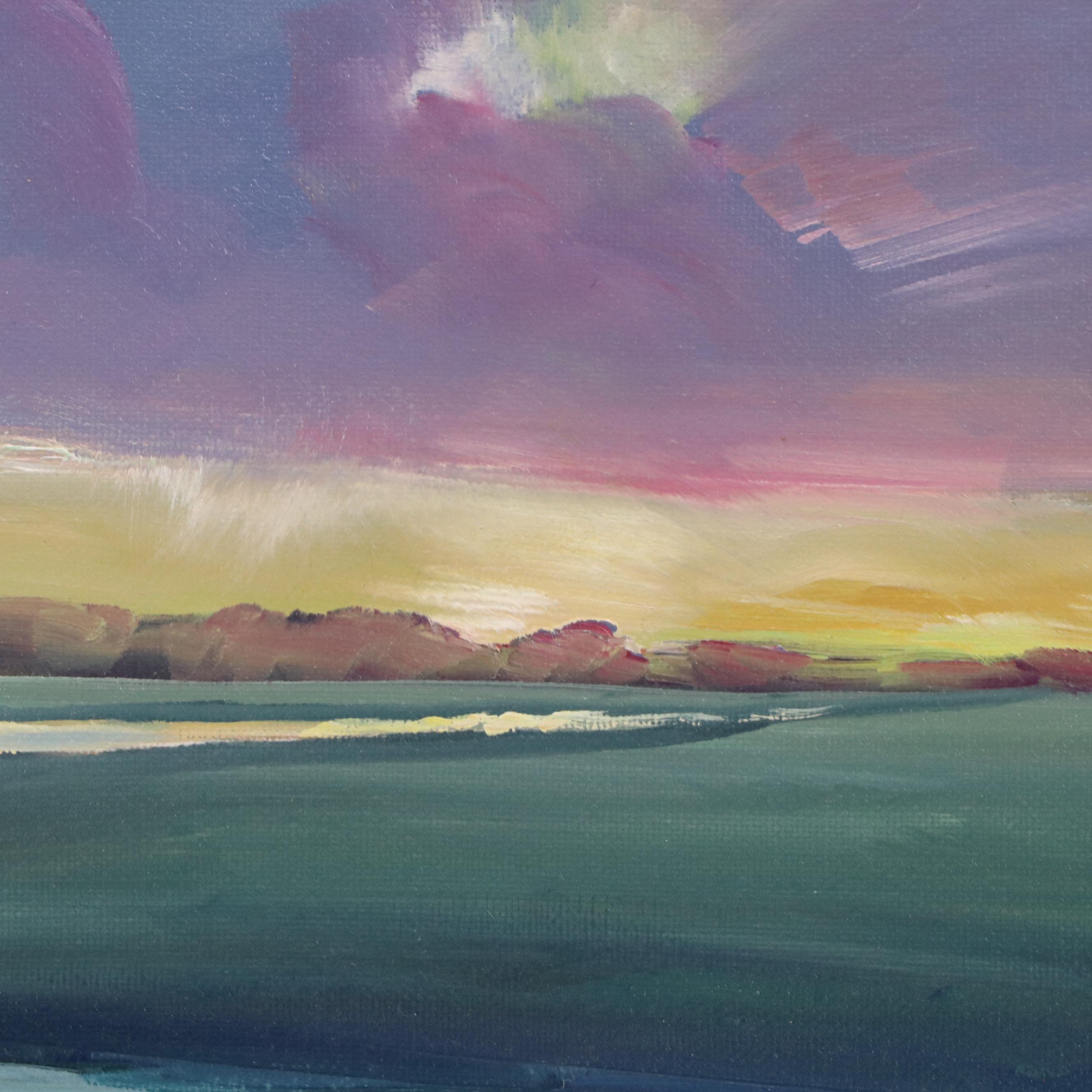 William Hawkins Oil Painting of Expansive Sky Over Winding Stream