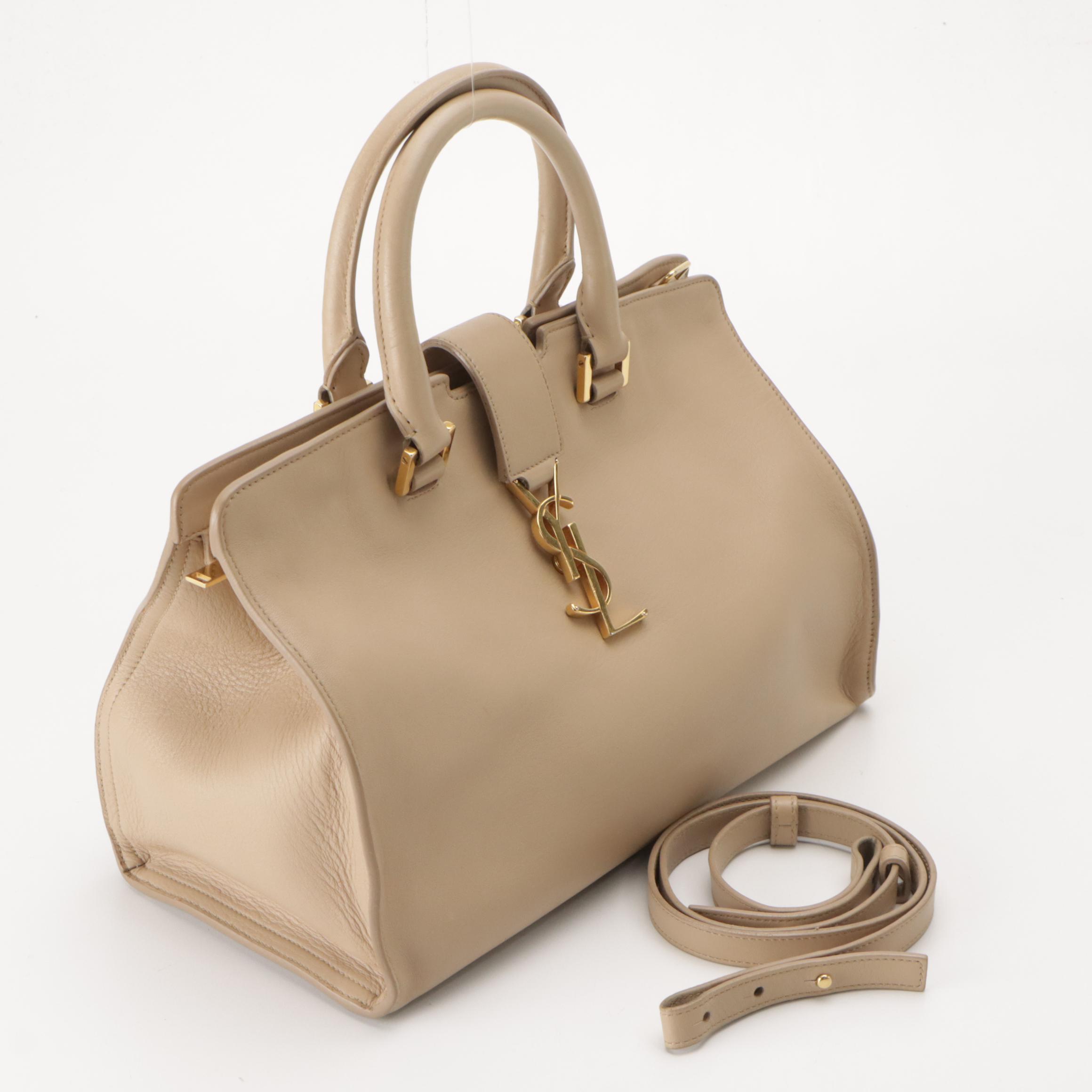 Saint Laurent Baby Cabas Two-Way Bag in Beige Calfskin Leather