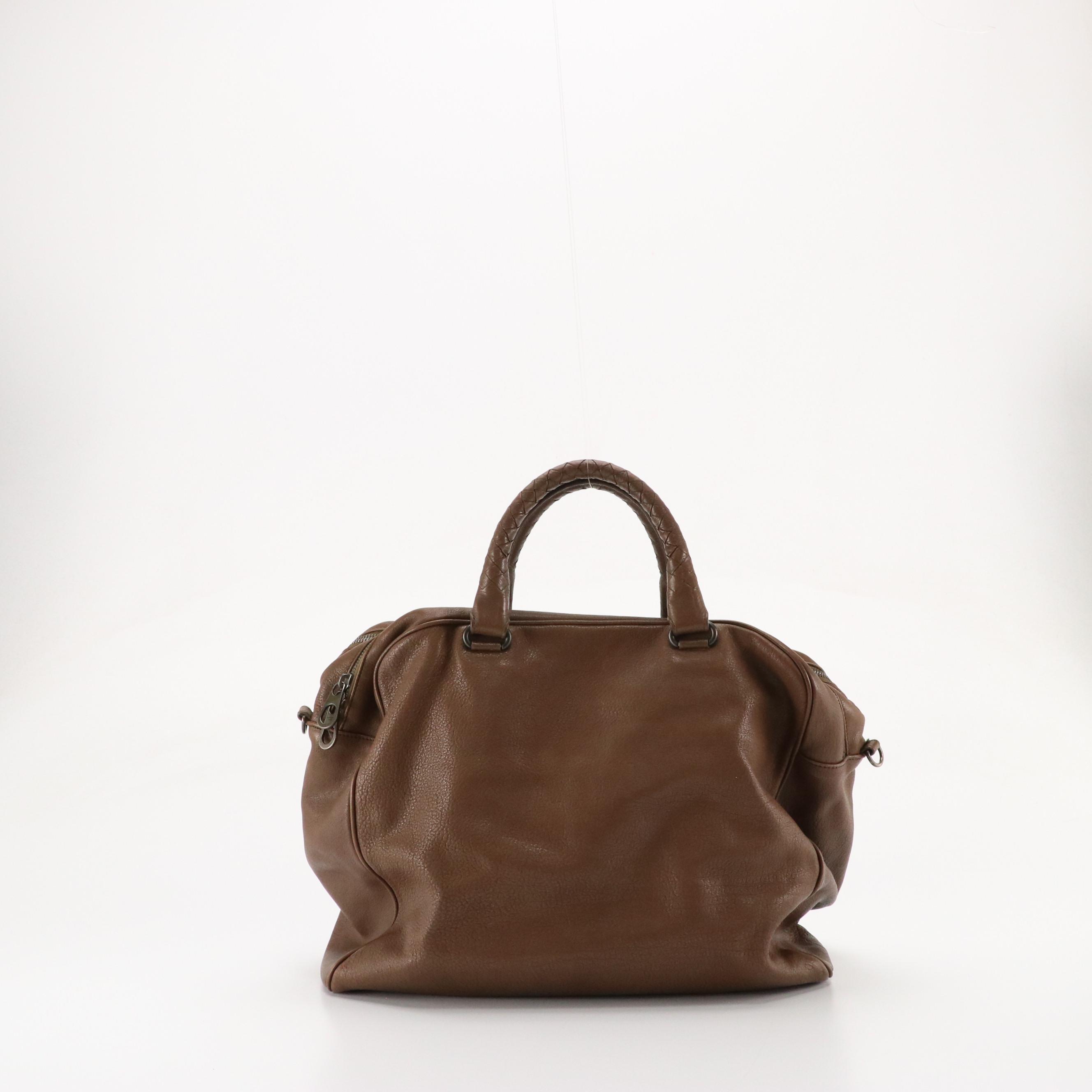 Bottega Veneta Two-Way Briefcase in Brown Intrecciato & Grained Calfskin Leather