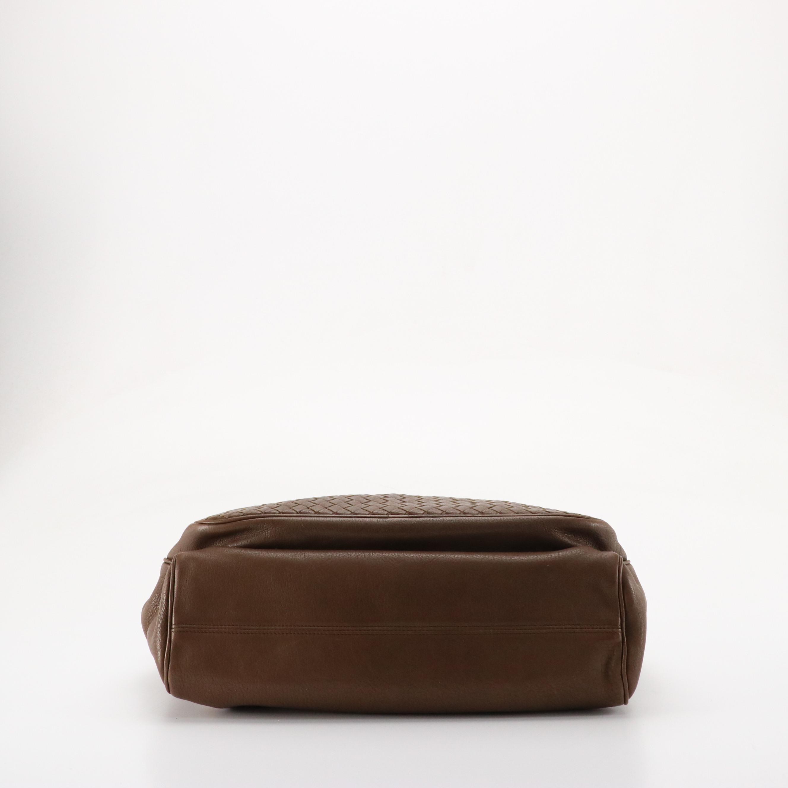 Bottega Veneta Two-Way Briefcase in Brown Intrecciato & Grained Calfskin Leather