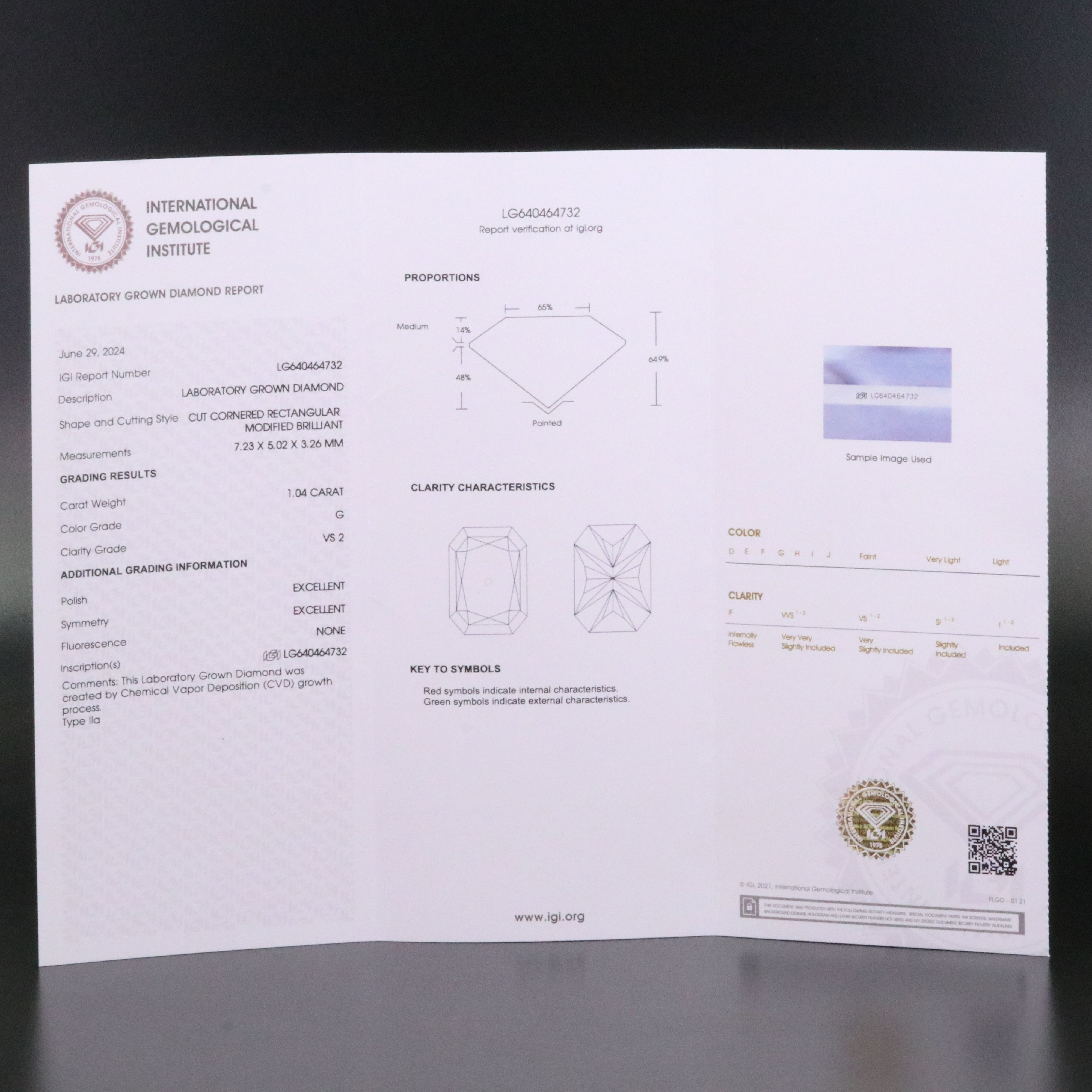 Loose 1.04 CT Lab Grown Diamond with IGI Report