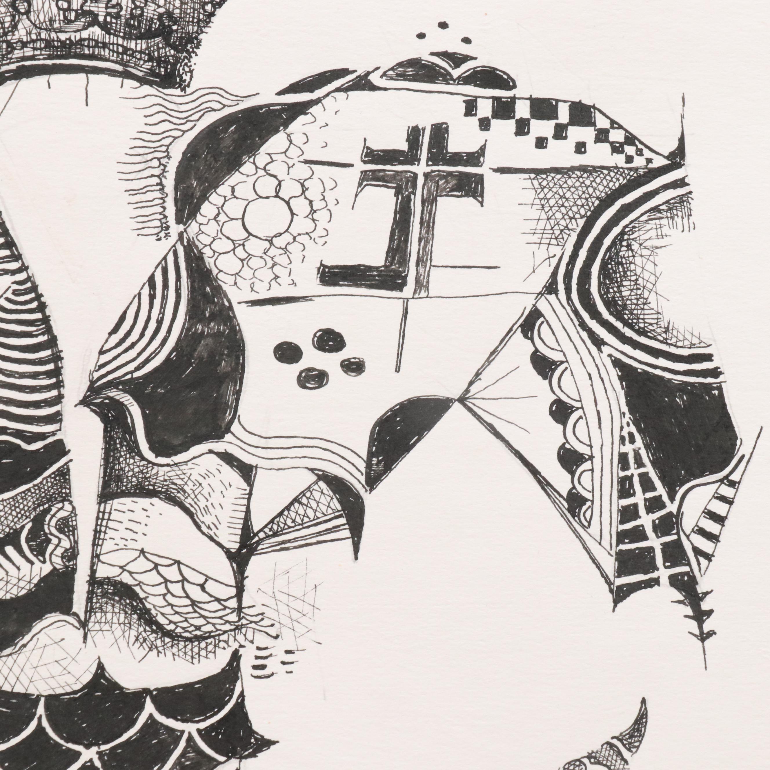 Nikolay "Kuk" Manuylov Figural Surrealist Ink Drawing, 2001