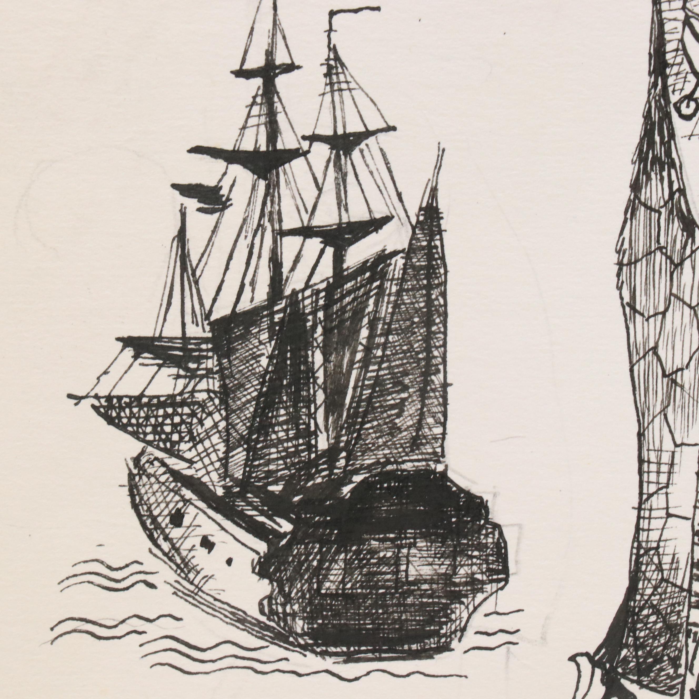 Nikolay "Kuk" Manuylov Figural Surrealist Ink Drawing, 2001