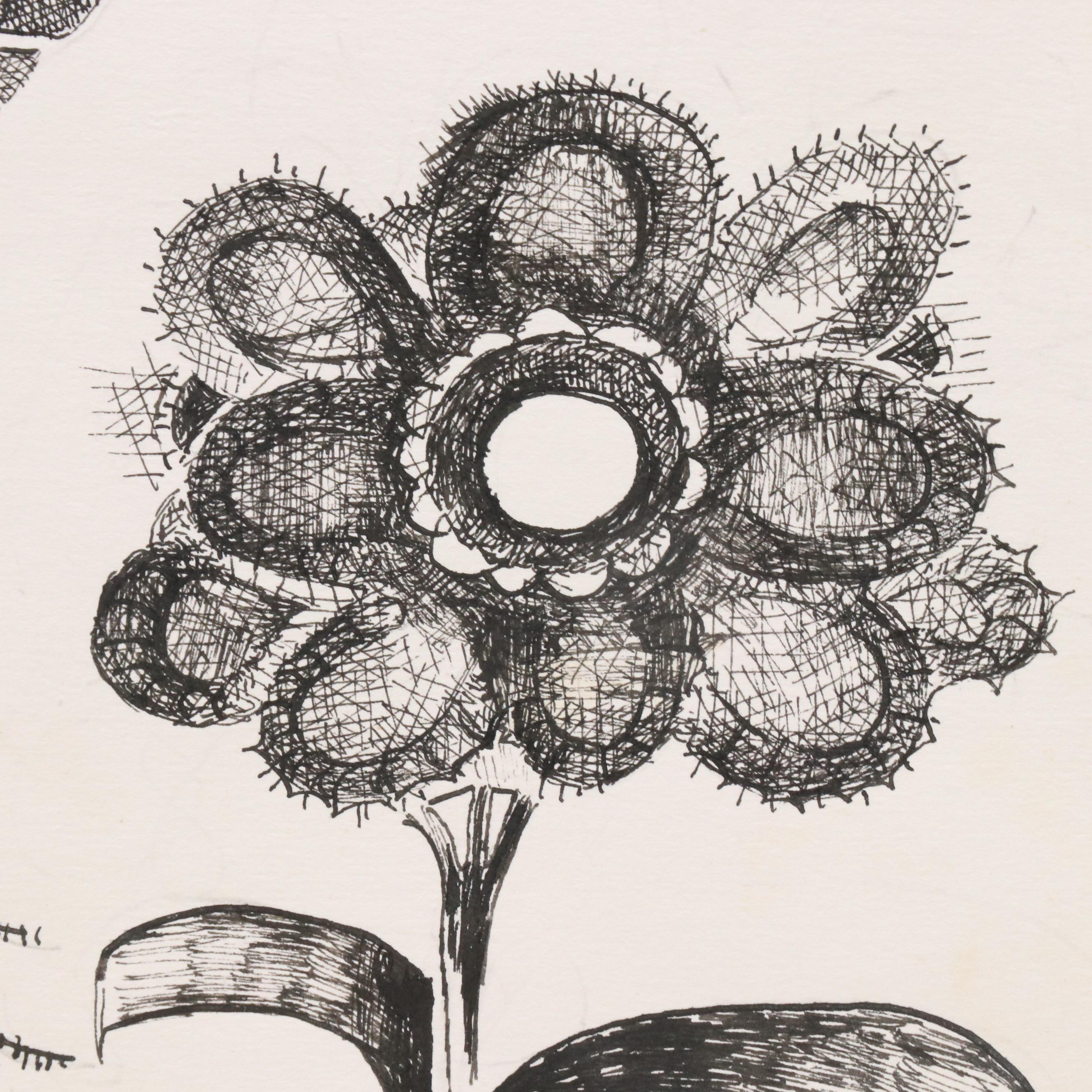 Nikolay "Kuk" Manuylov Figural Surrealist Ink Drawing, 2001