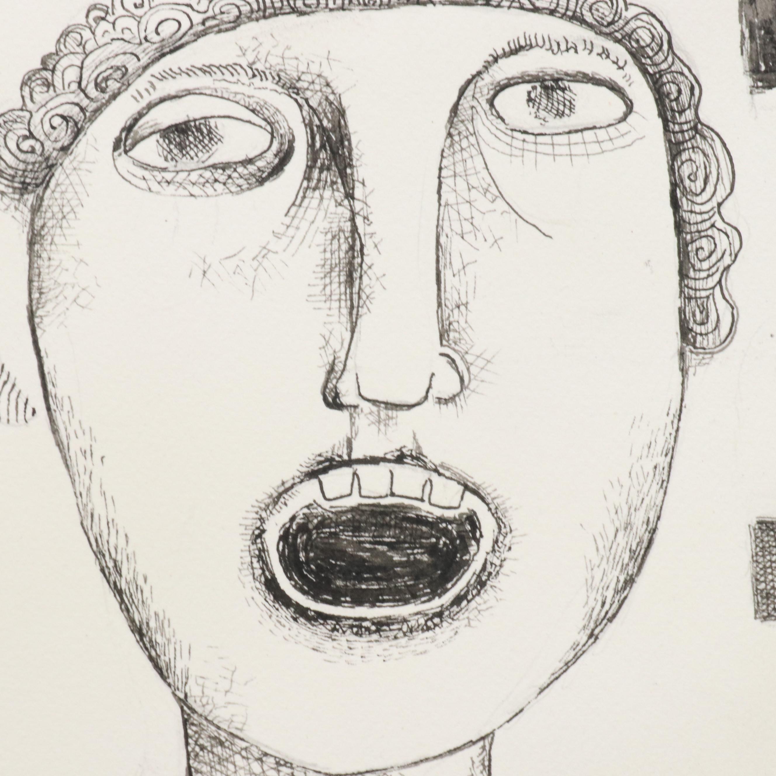 Nikolay "Kuk" Manuylov Figural Surrealist Ink Drawing, 2016