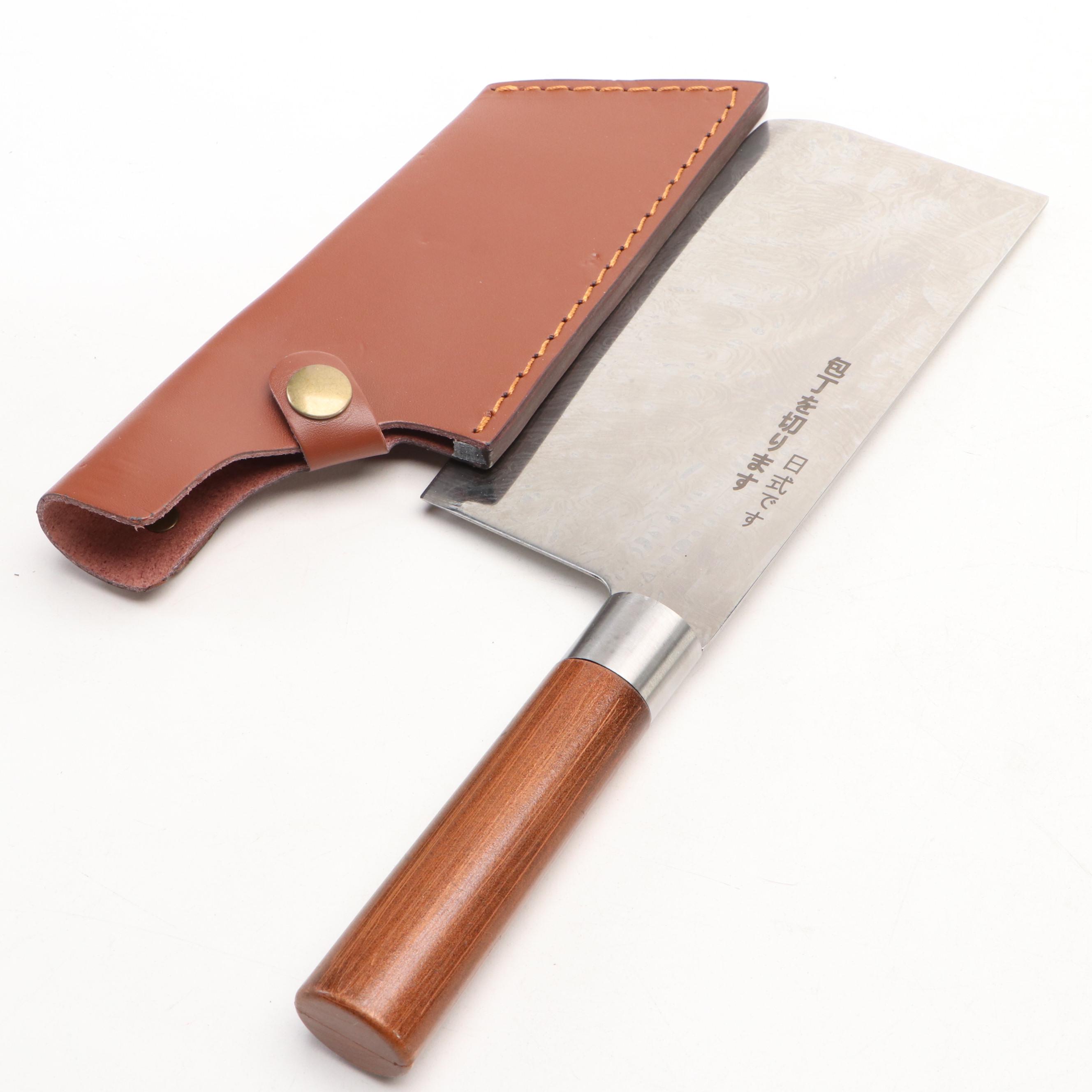 Japanese Style Etched Stainless Steel and Other Chef's Knife in Case