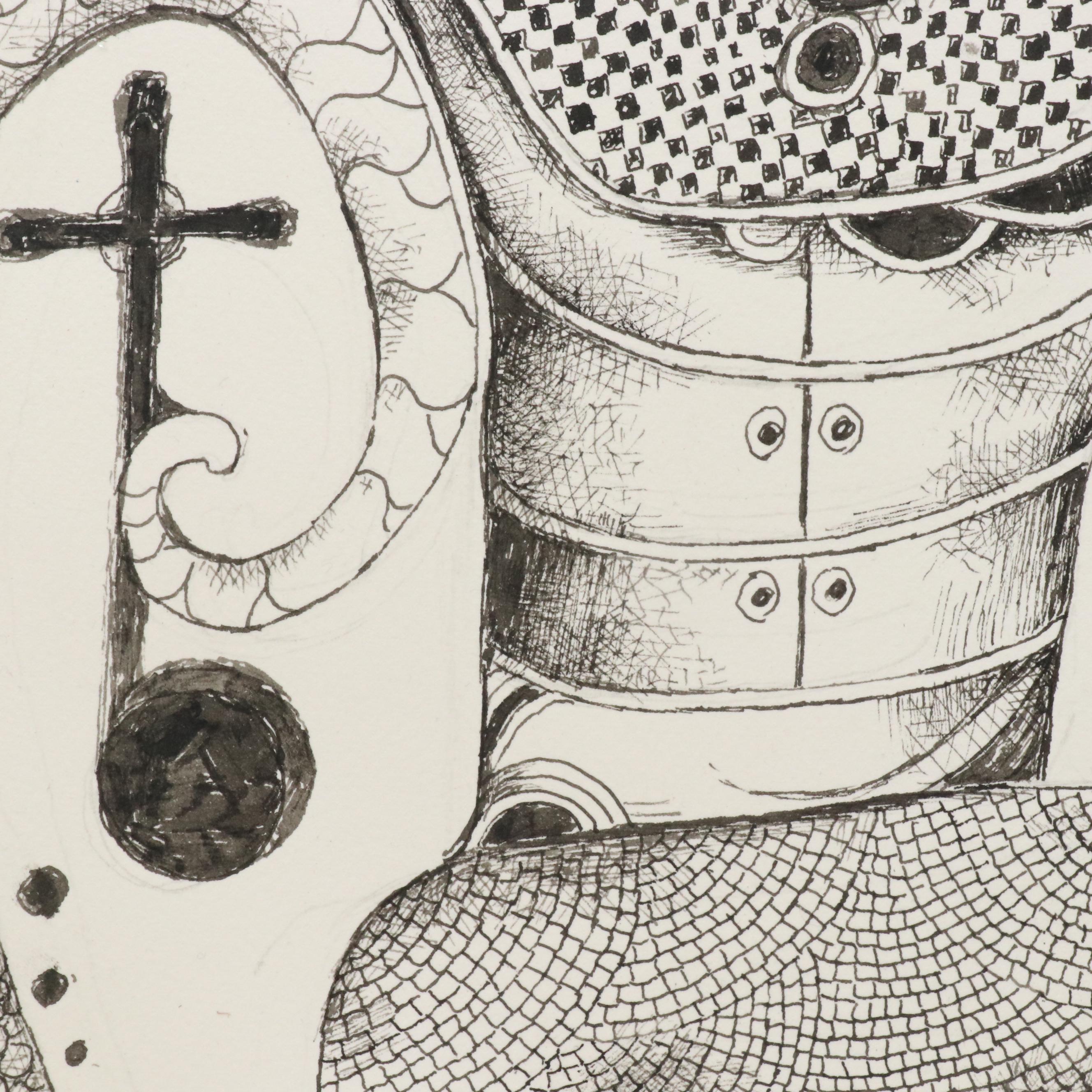 Nikolay "Kuk" Manuylov Figural Surrealist Ink Drawing, 2016