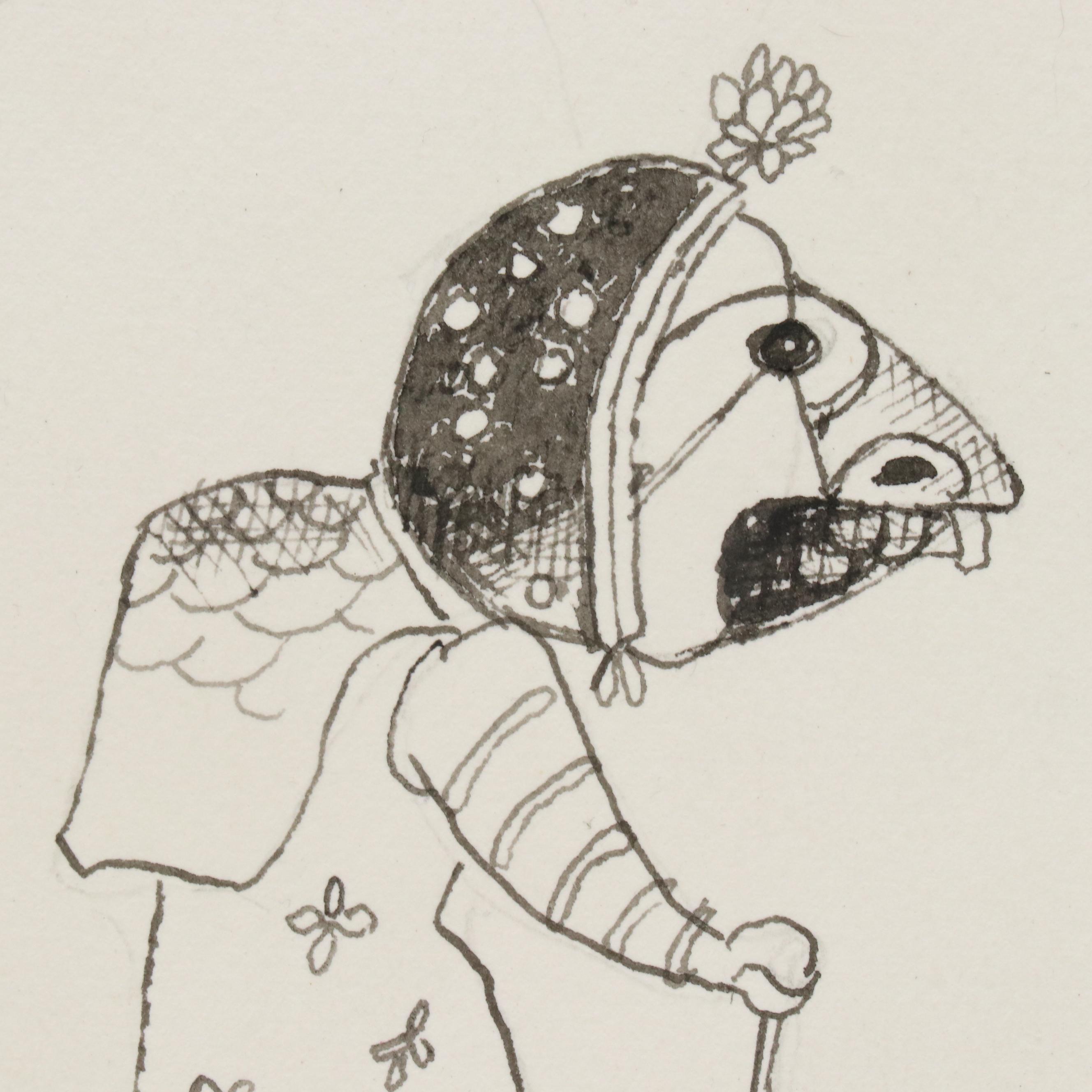 Nikolay "Kuk" Manuylov Figural Surrealist Ink Drawing, 2016