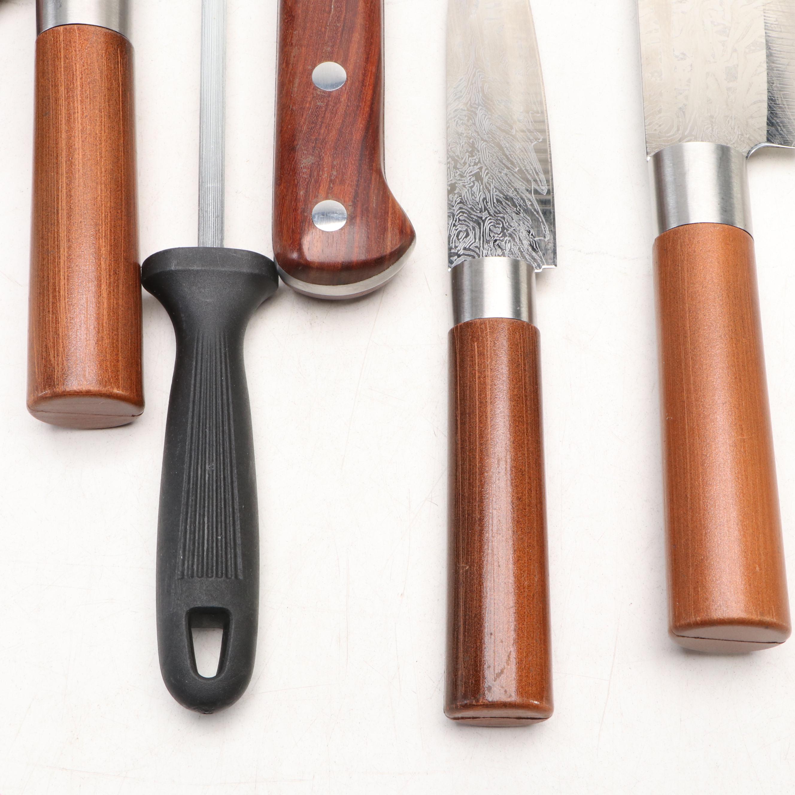 Japanese Style Etched Stainless Steel and Other Chef's Knife in Case