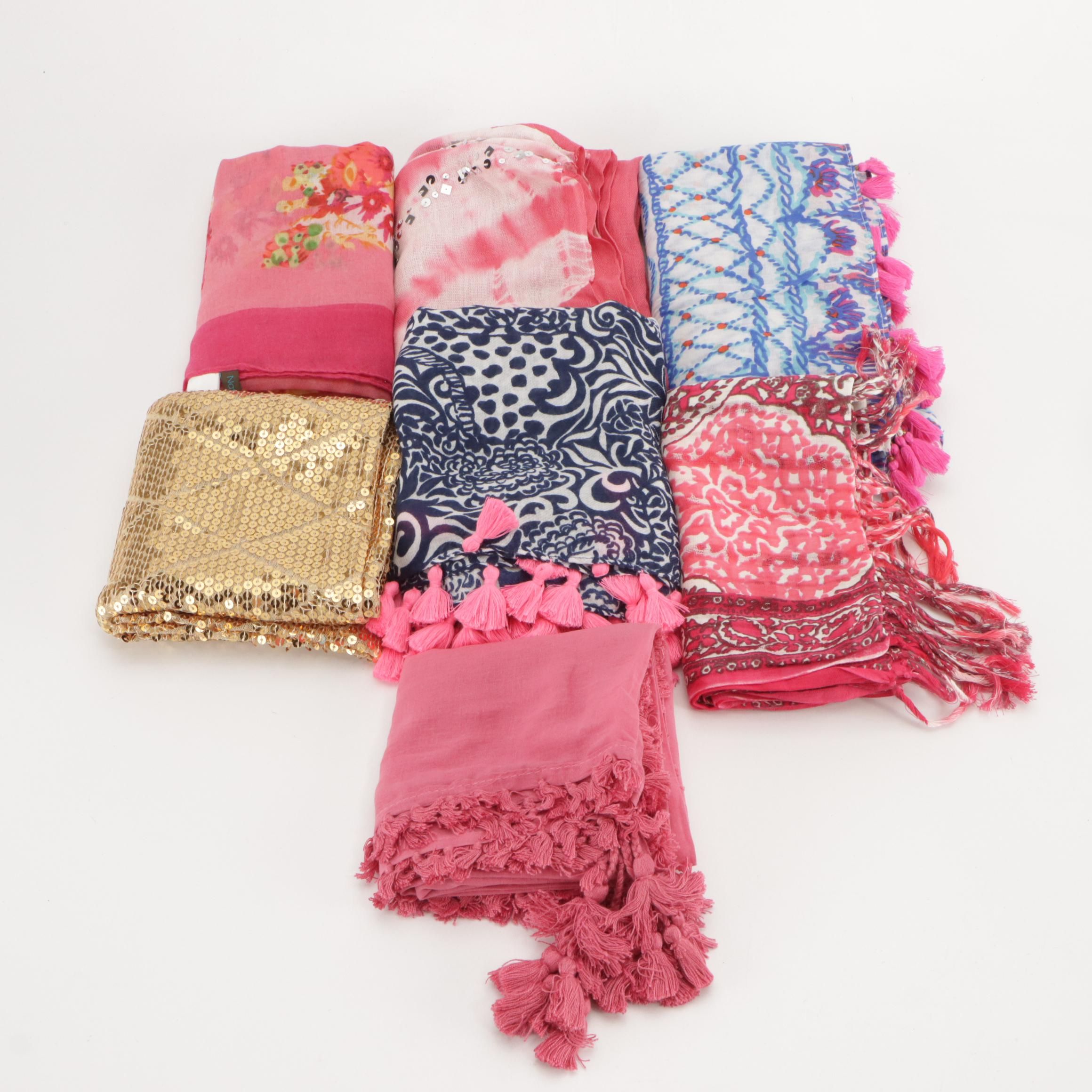 Lilly Pulitzer, Natasha and Other Printed Scarves with Brazen Gold Sequin Scarf