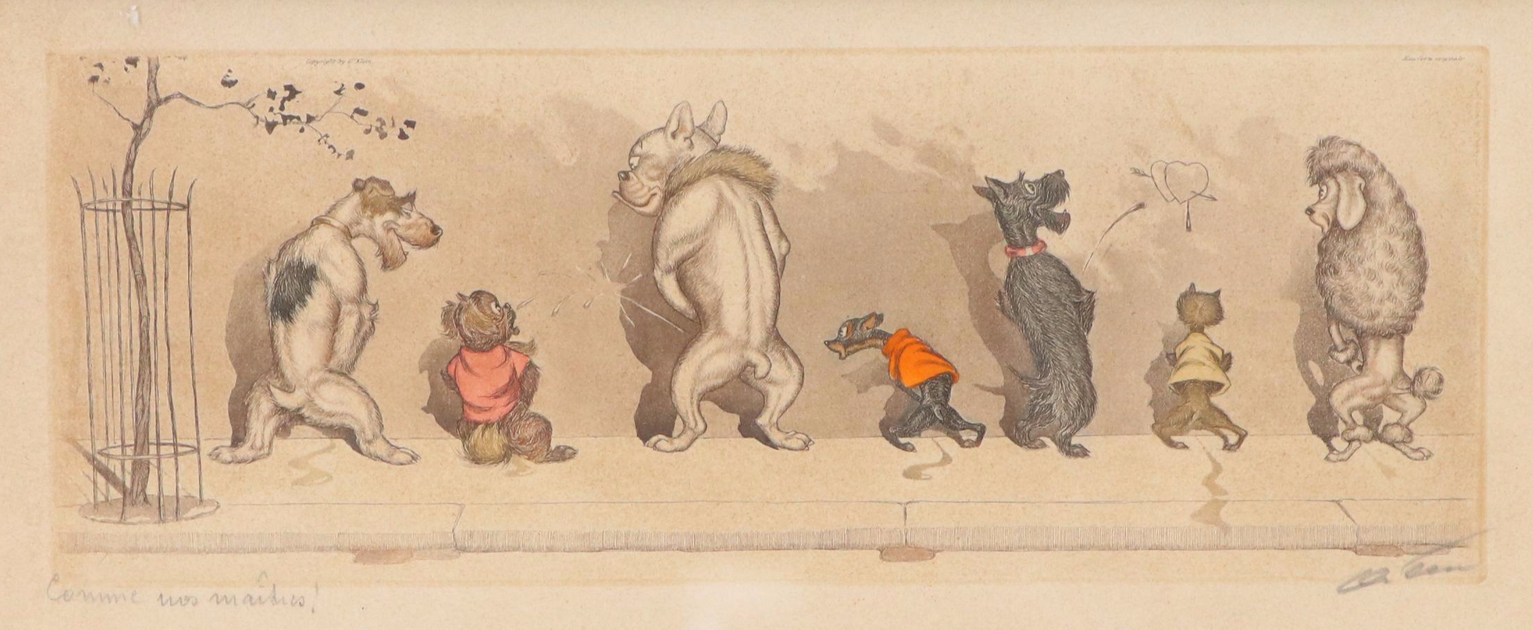 Boris O'Klein Hand-Colored Etching "Comme Nos Maitres"