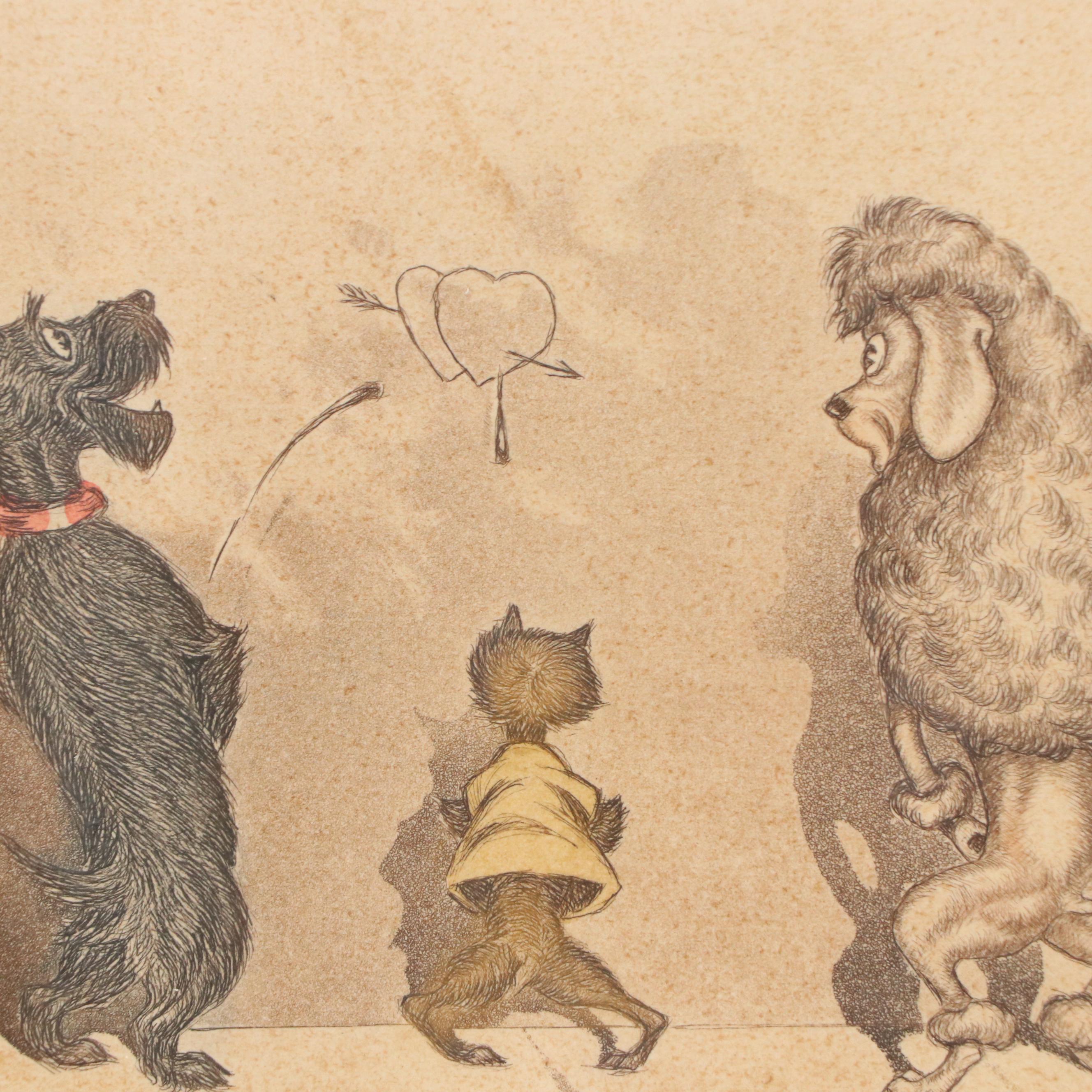 Boris O'Klein Hand-Colored Etching "Comme Nos Maitres"