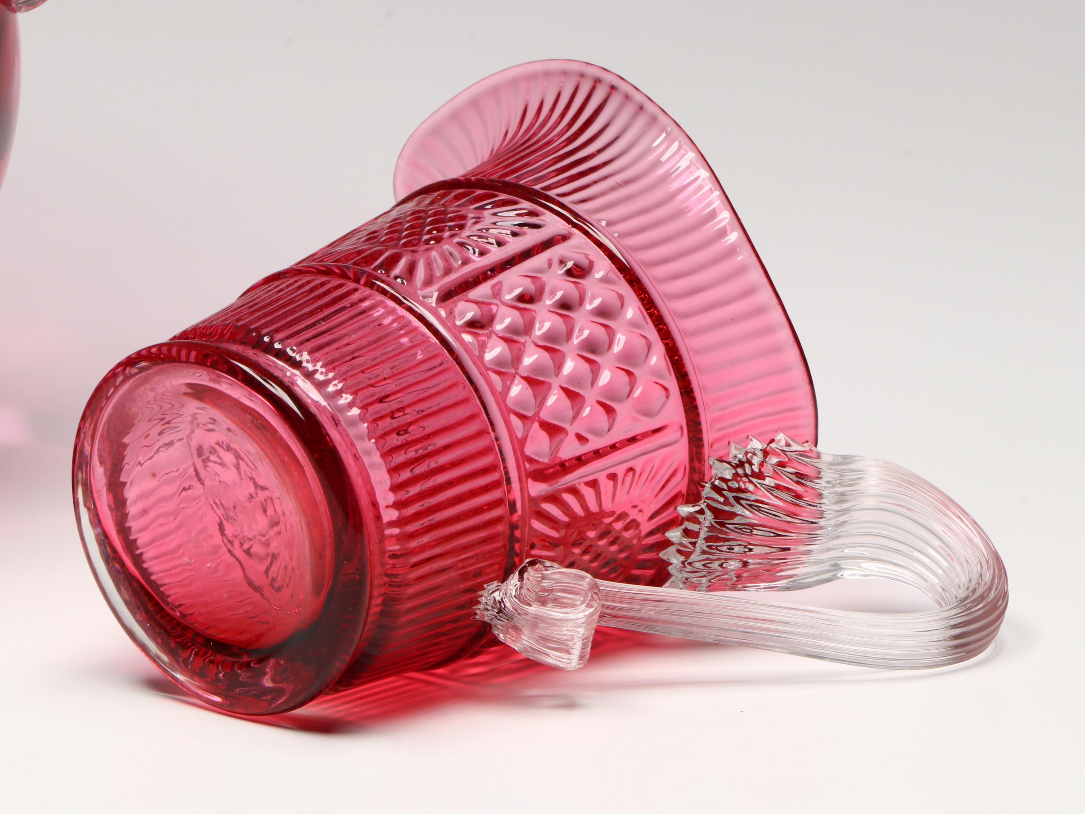 Fenton Hobnail Ruffle Glass Vase, Cranberry Glass Pitcher, and Other Glass Décor