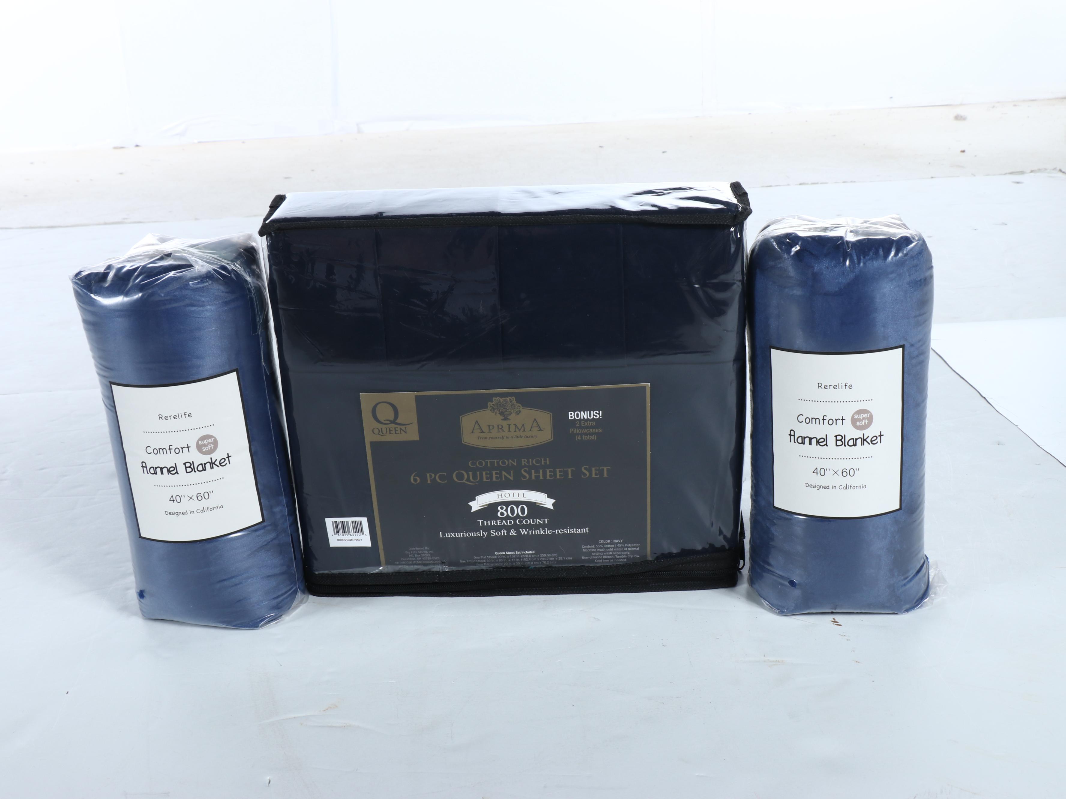 Aprima Queen Cotton Sheet Set, Rerelife Flannel Blankets, and More