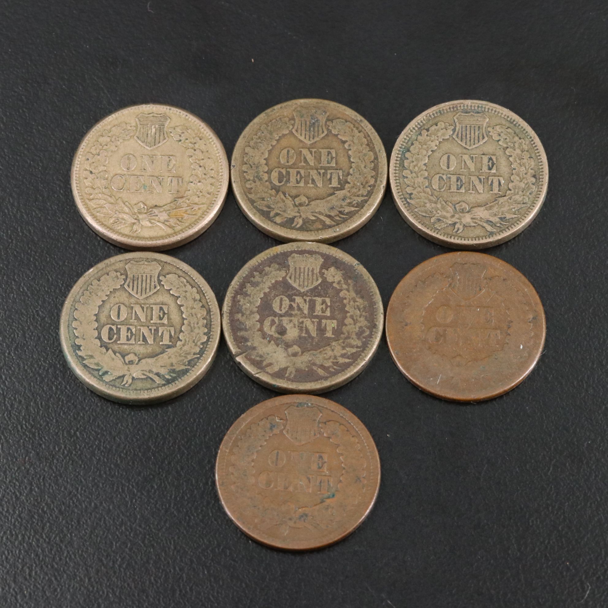 Seven Earlier Indian Head Cents, Including Copper-Nickel, 1860s