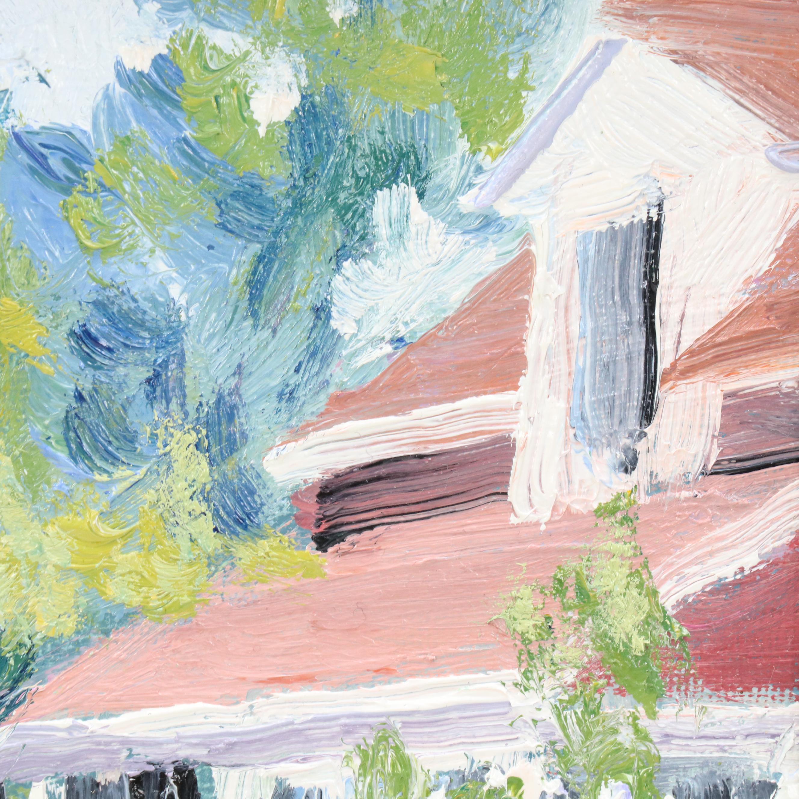 Sean Wu Impressionistic Landscape Oil Painting of Outdoor Garden Scene