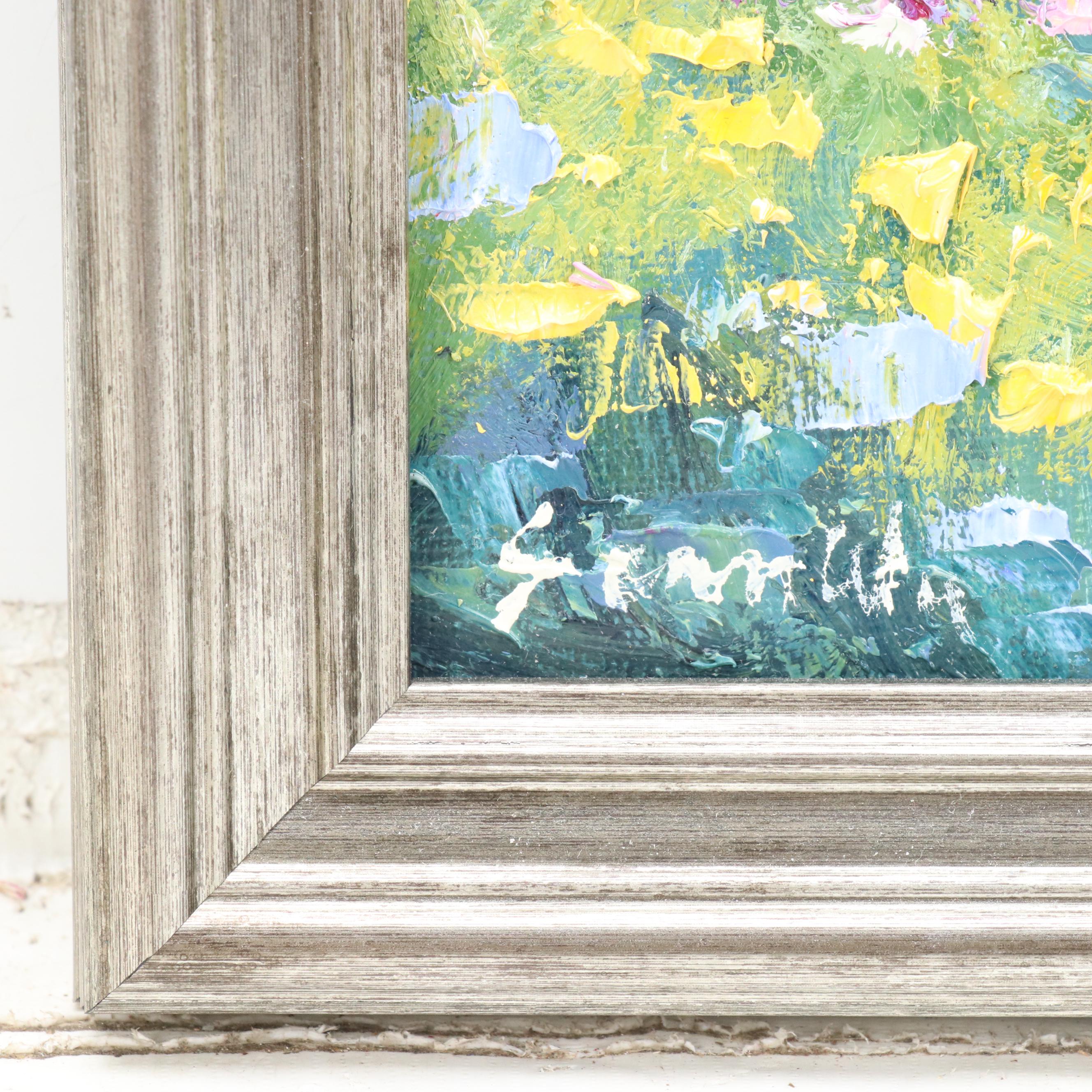 Sean Wu Impressionistic Landscape Oil Painting of Outdoor Garden Scene