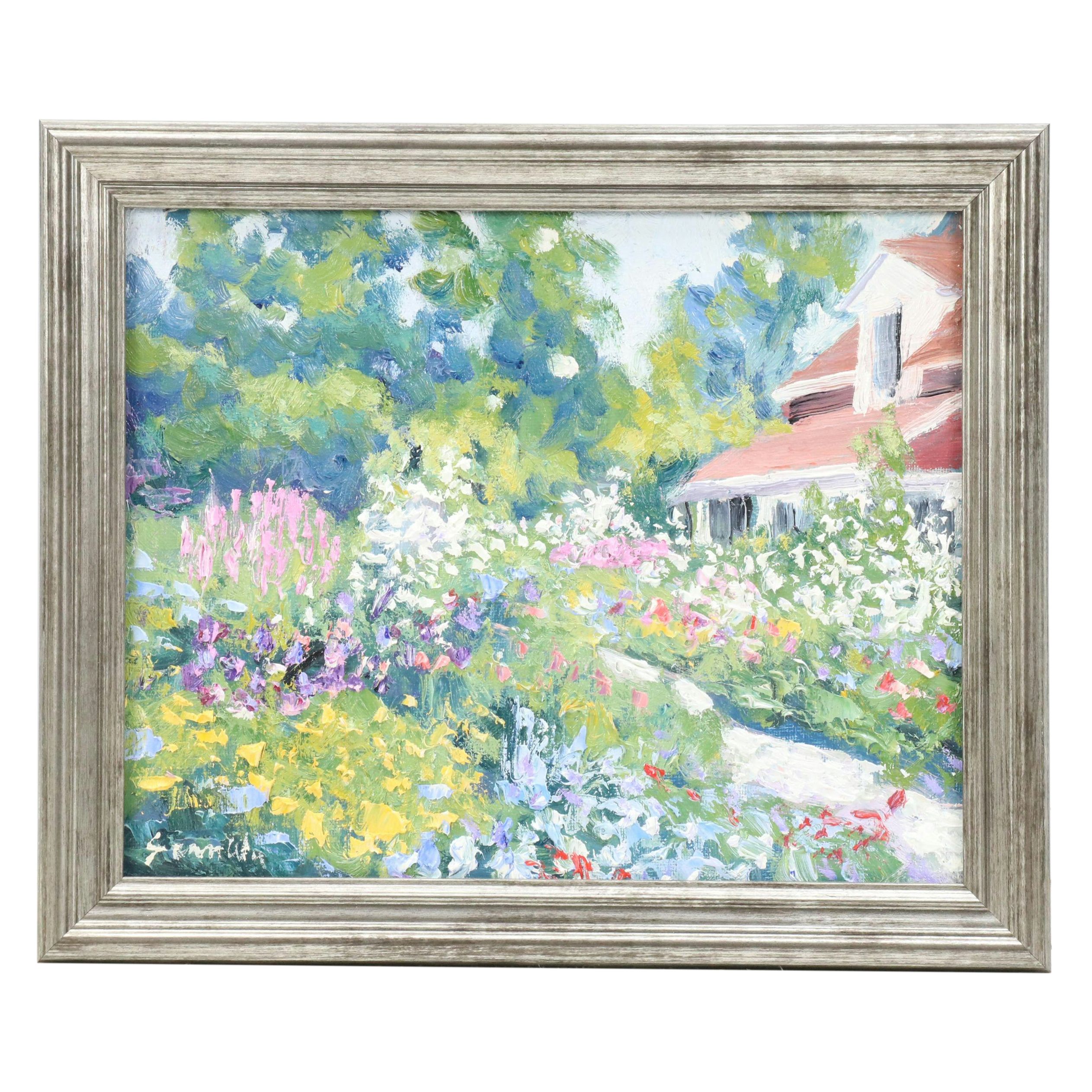 Sean Wu Impressionistic Landscape Oil Painting of Outdoor Garden Scene