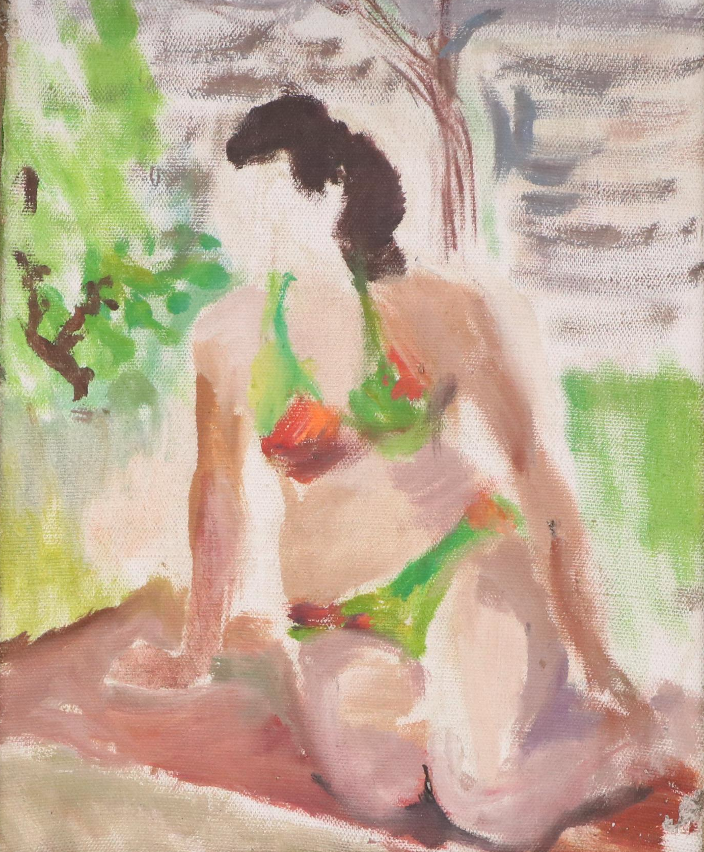 Preparatory or Unfinished Portrait Painting of Woman in a Garden