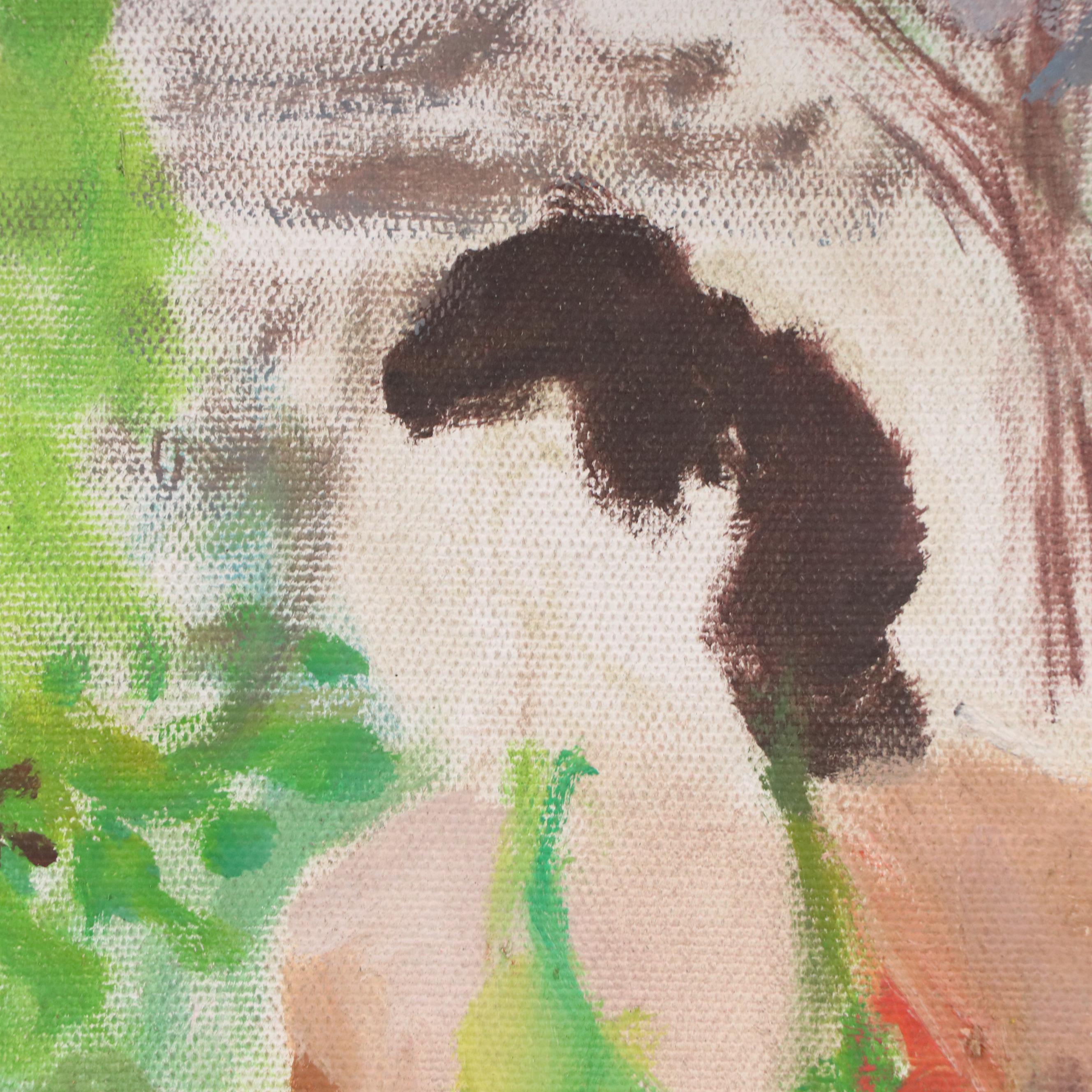 Preparatory or Unfinished Portrait Painting of Woman in a Garden