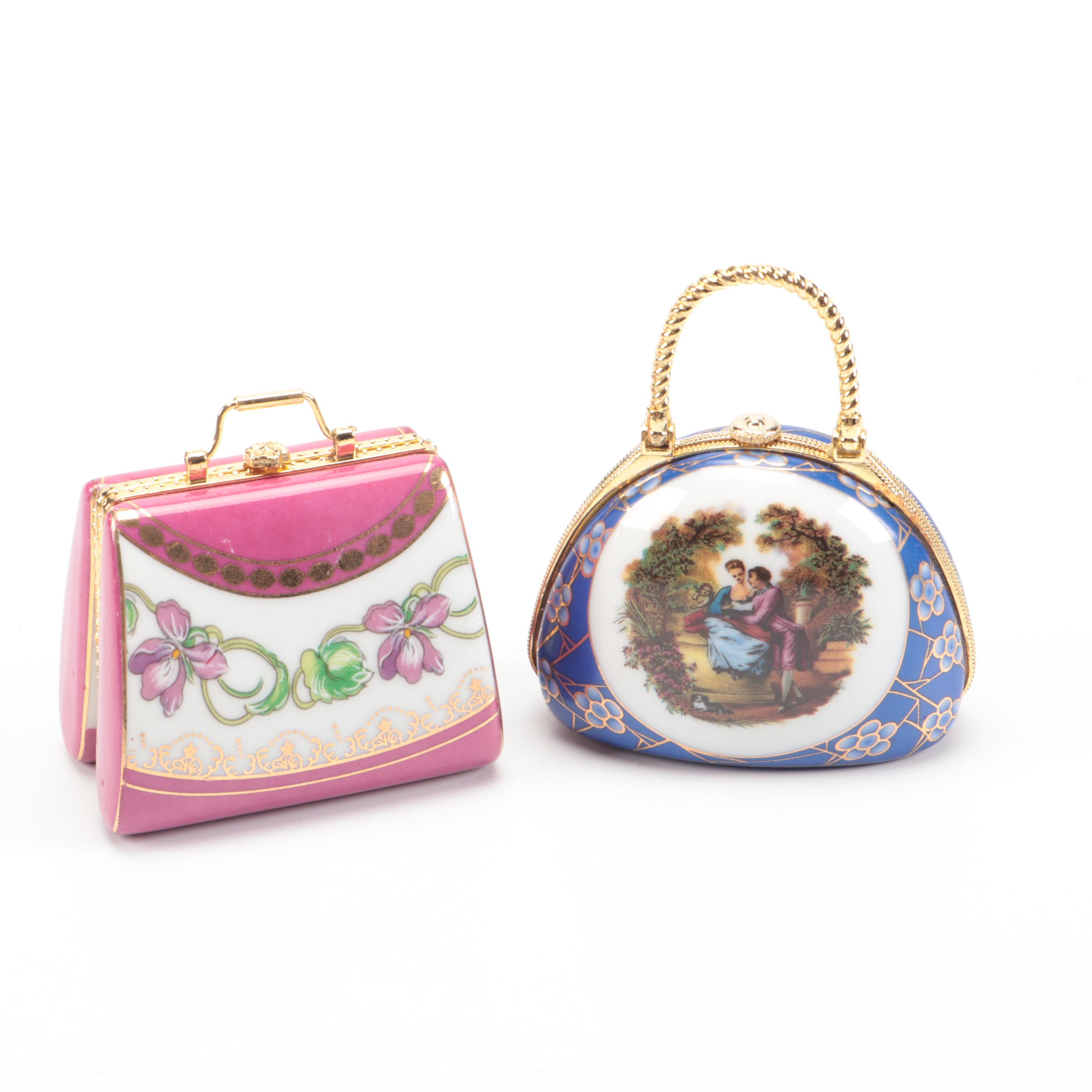 Classic Collectable My Treasure Porcelain Purse Boxes and Piano Shaped Music Box