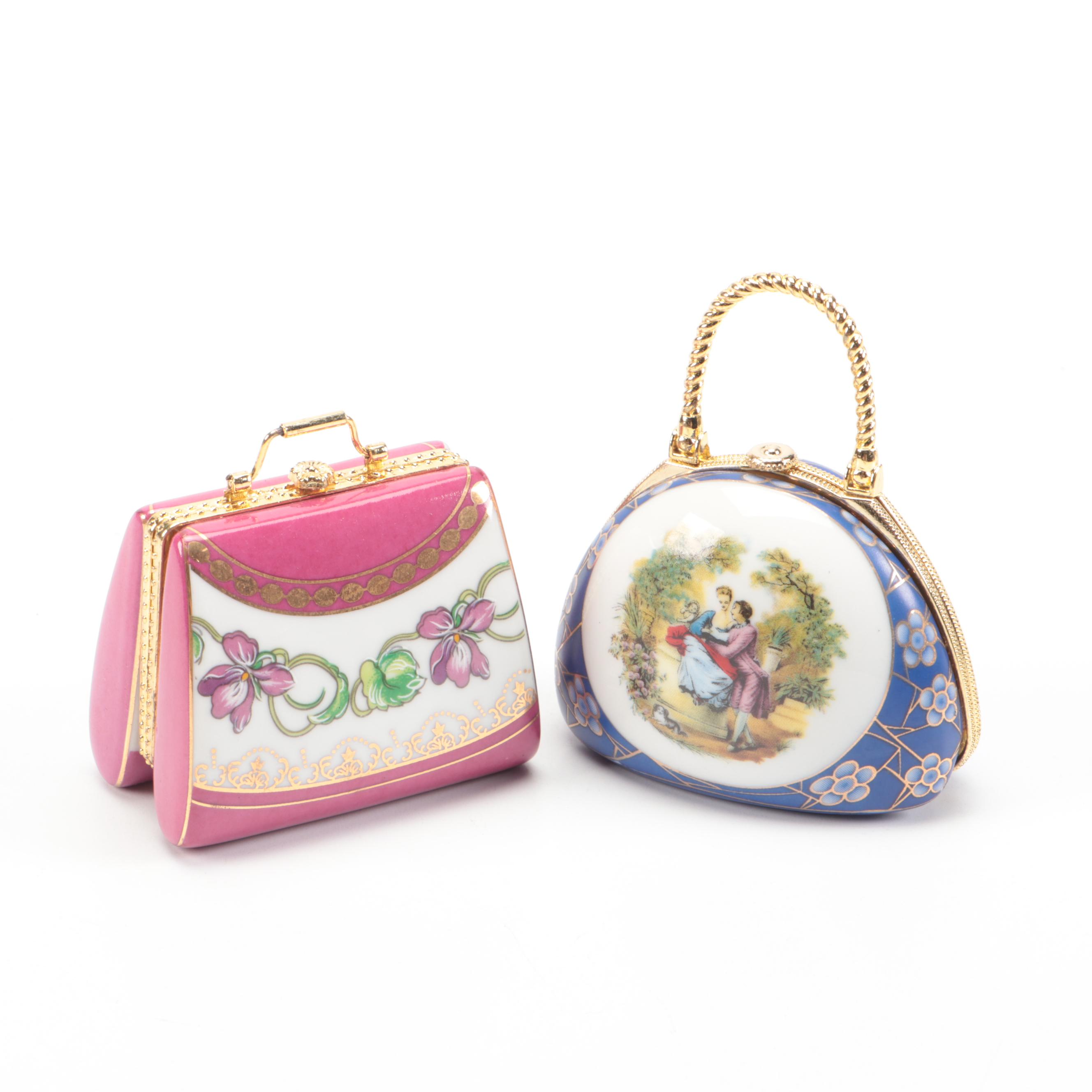 Classic Collectable My Treasure Porcelain Purse Boxes and Piano Shaped Music Box
