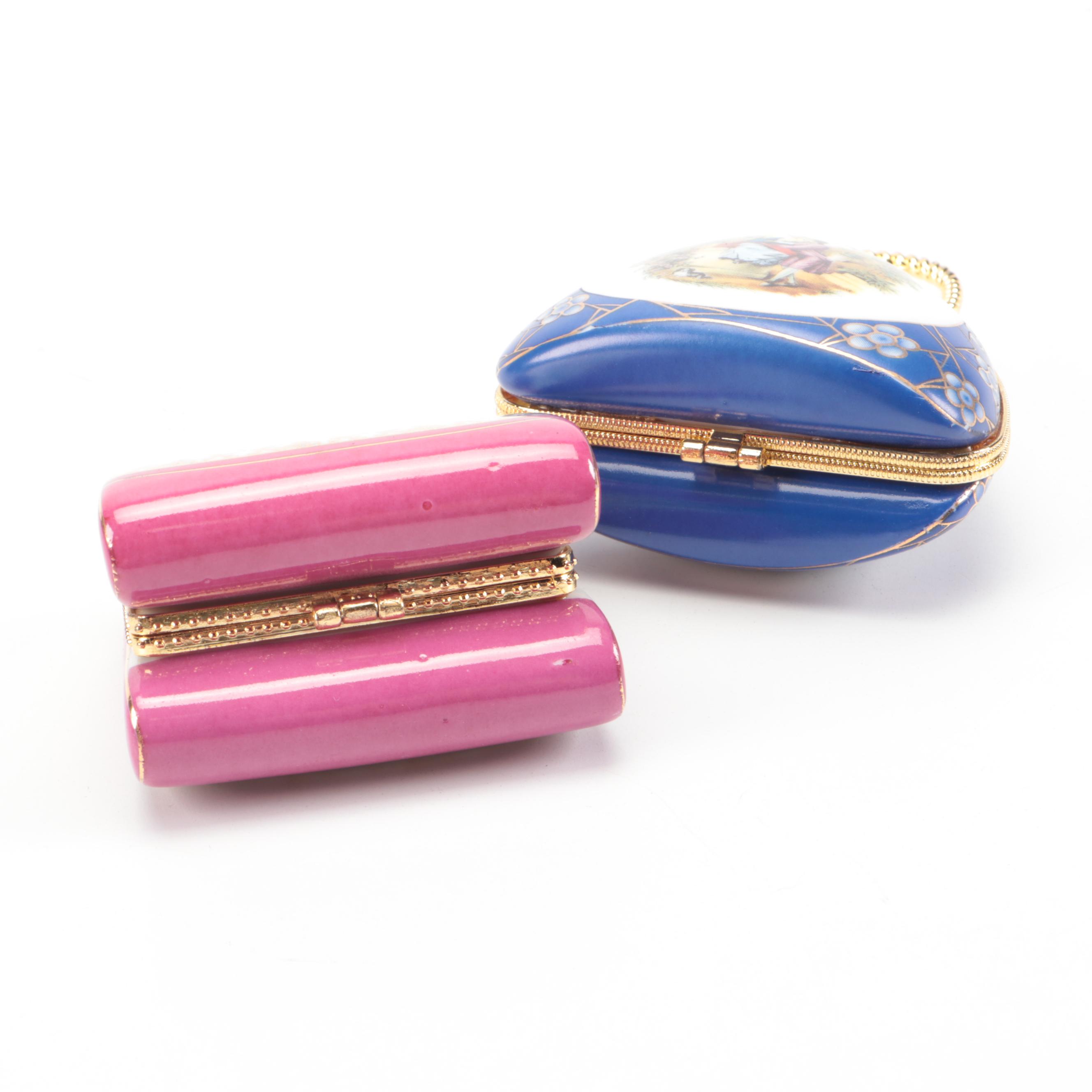 Classic Collectable My Treasure Porcelain Purse Boxes and Piano Shaped Music Box