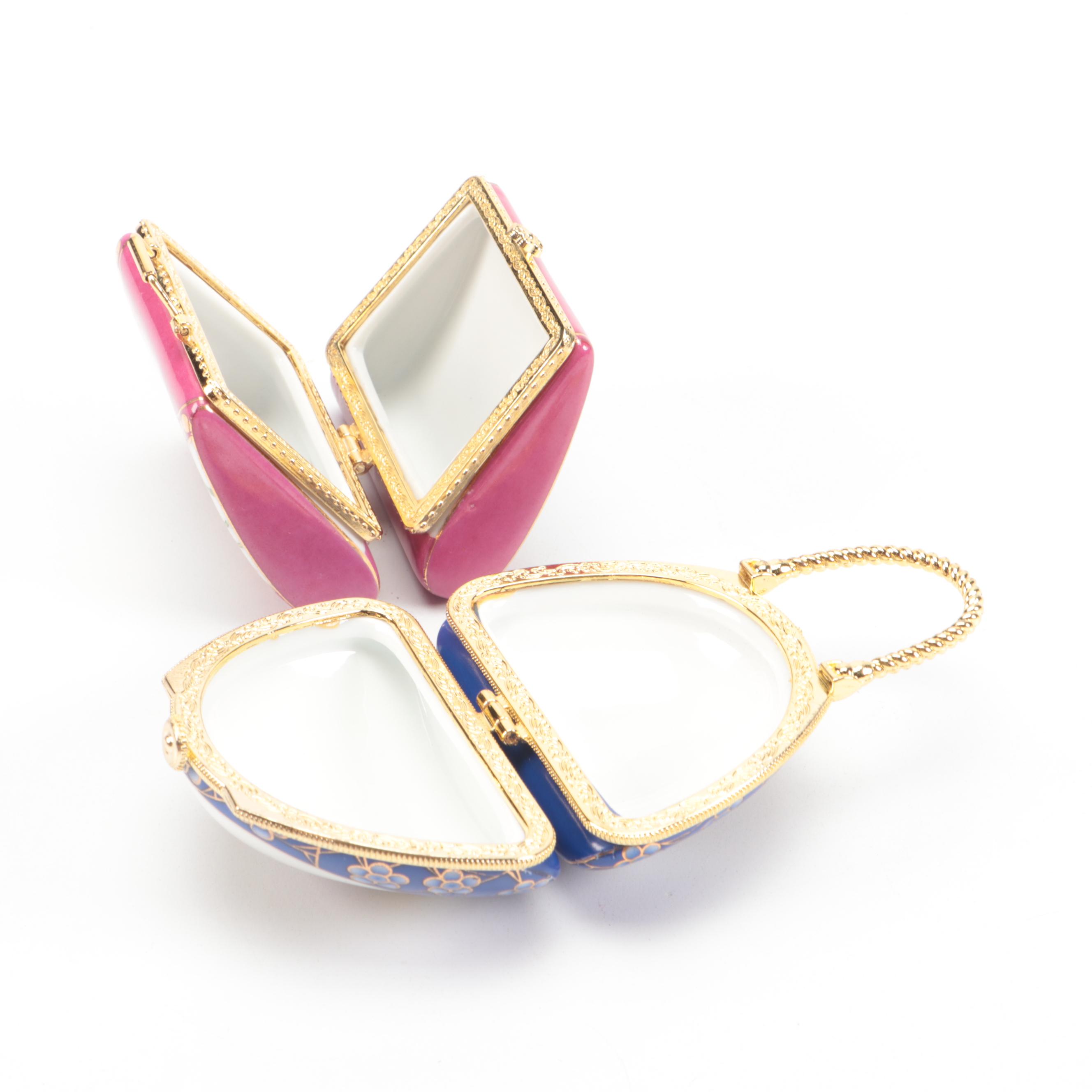 Classic Collectable My Treasure Porcelain Purse Boxes and Piano Shaped Music Box