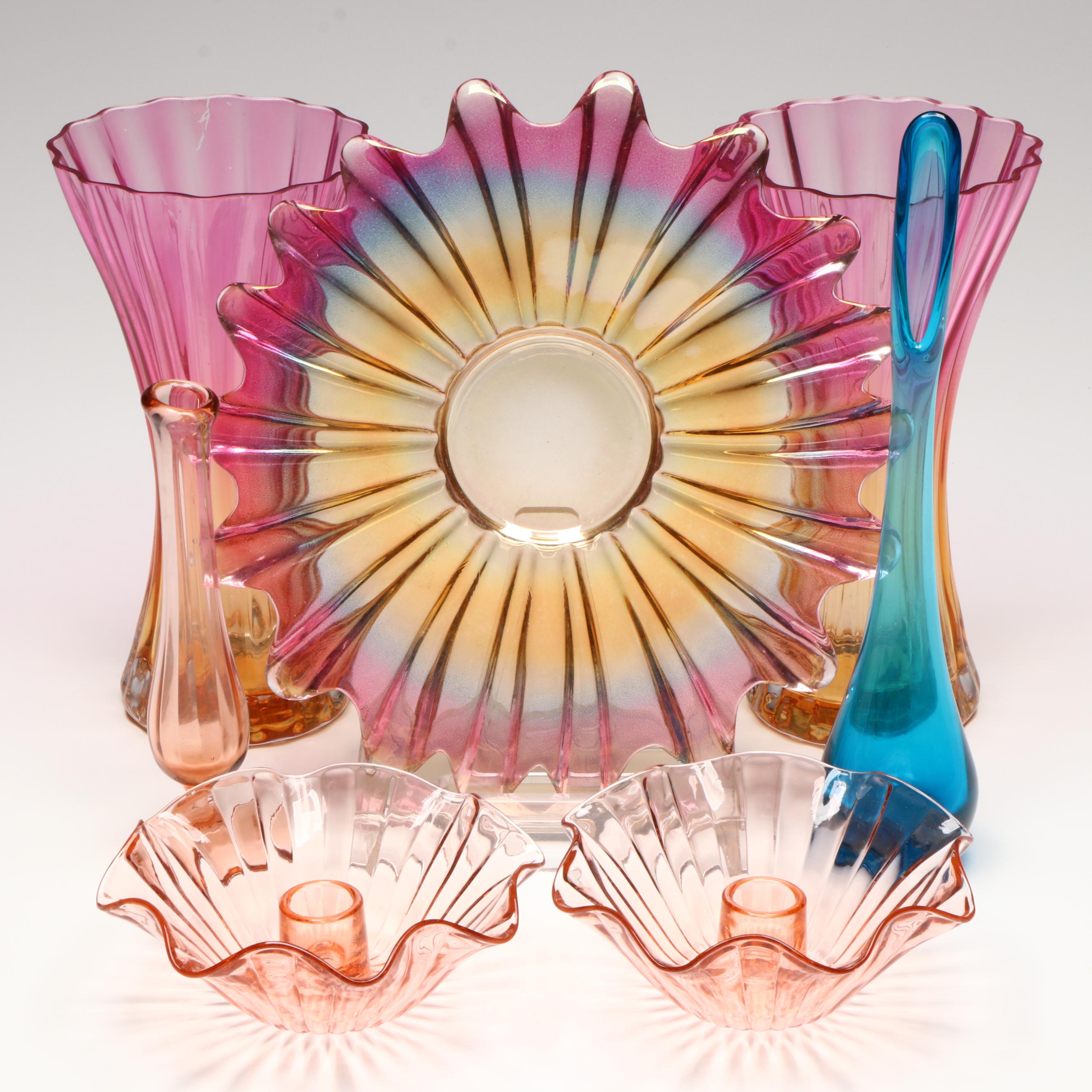 Federal Glass "Celestial Gem-Tone" Serving Plate and More Glass Table Décor