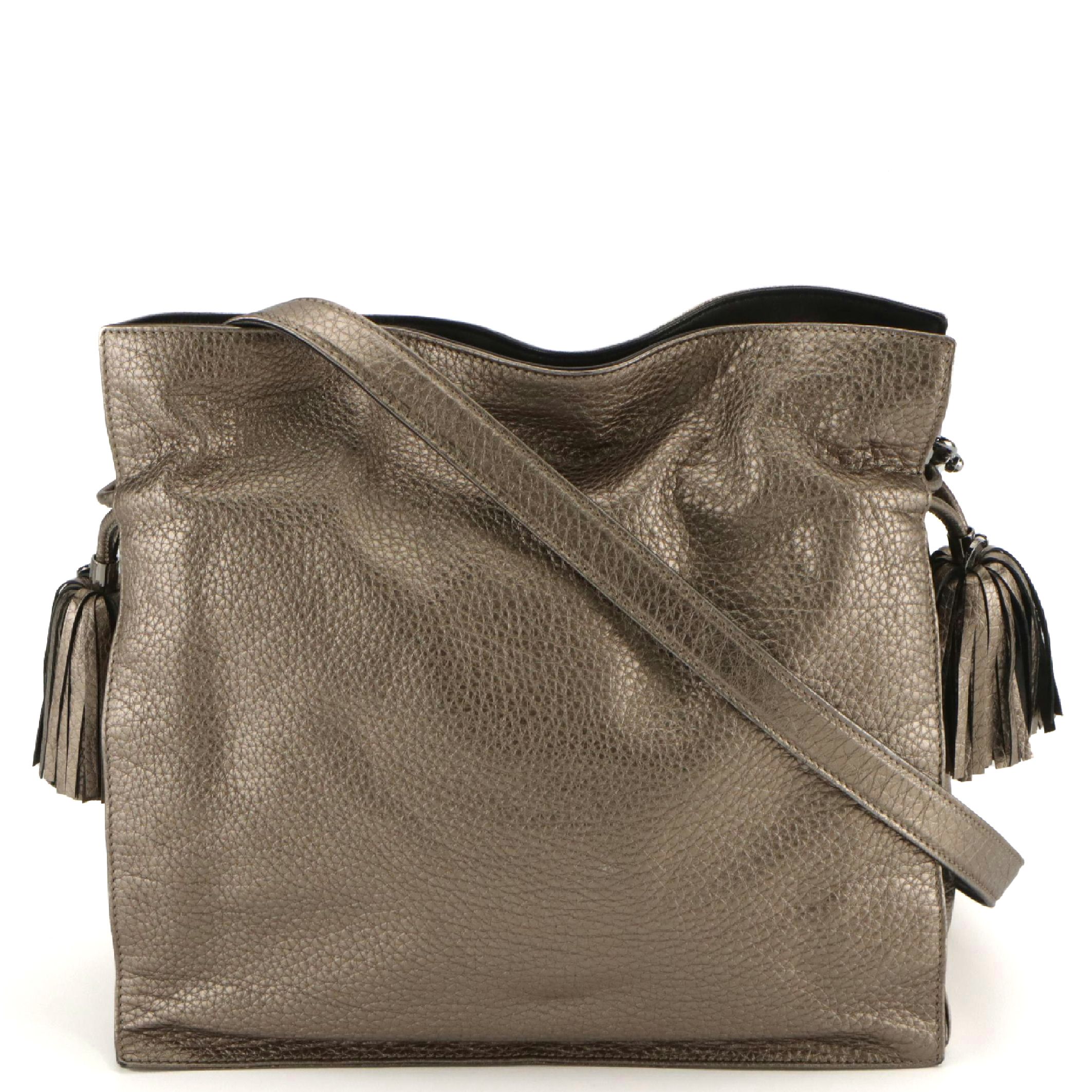 Loewe Flamenco Tassel Drawstring Crossbody Bag in Metallic Grained Calfskin