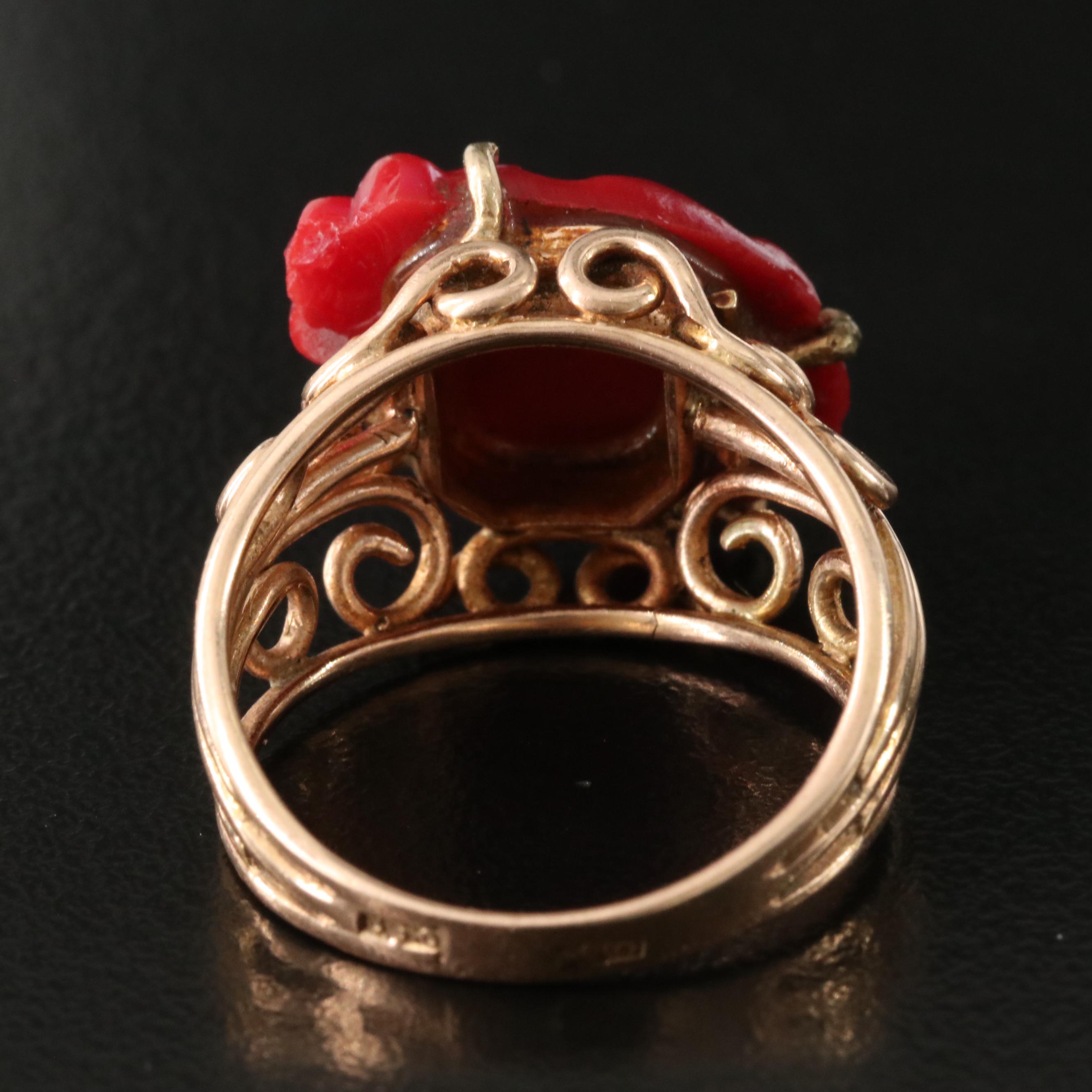 Tiffany & Co Favrile Glass Scarab in 14K Rose Gold Scroll Ring