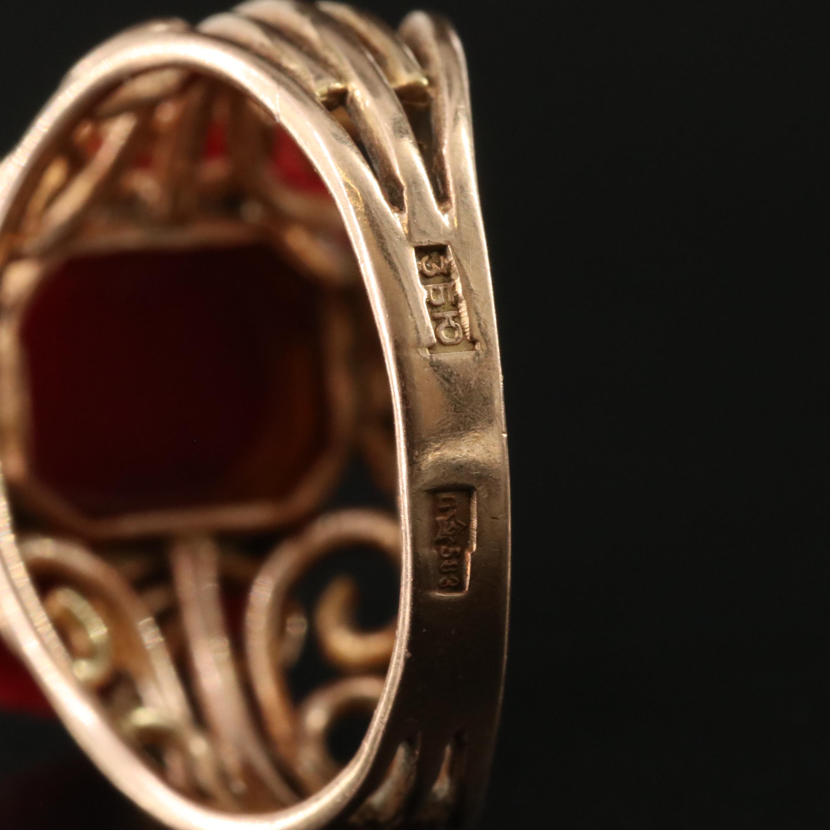 Tiffany & Co Favrile Glass Scarab in 14K Rose Gold Scroll Ring